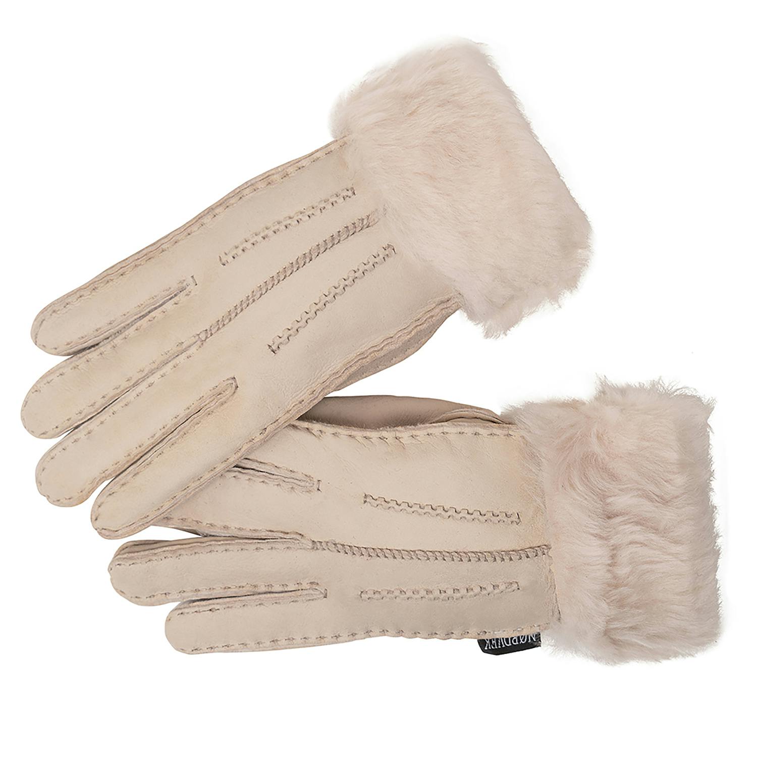 Nordvek Women's Beige Sheepskin Gloves With Fur Cuff - S/M - 7.5