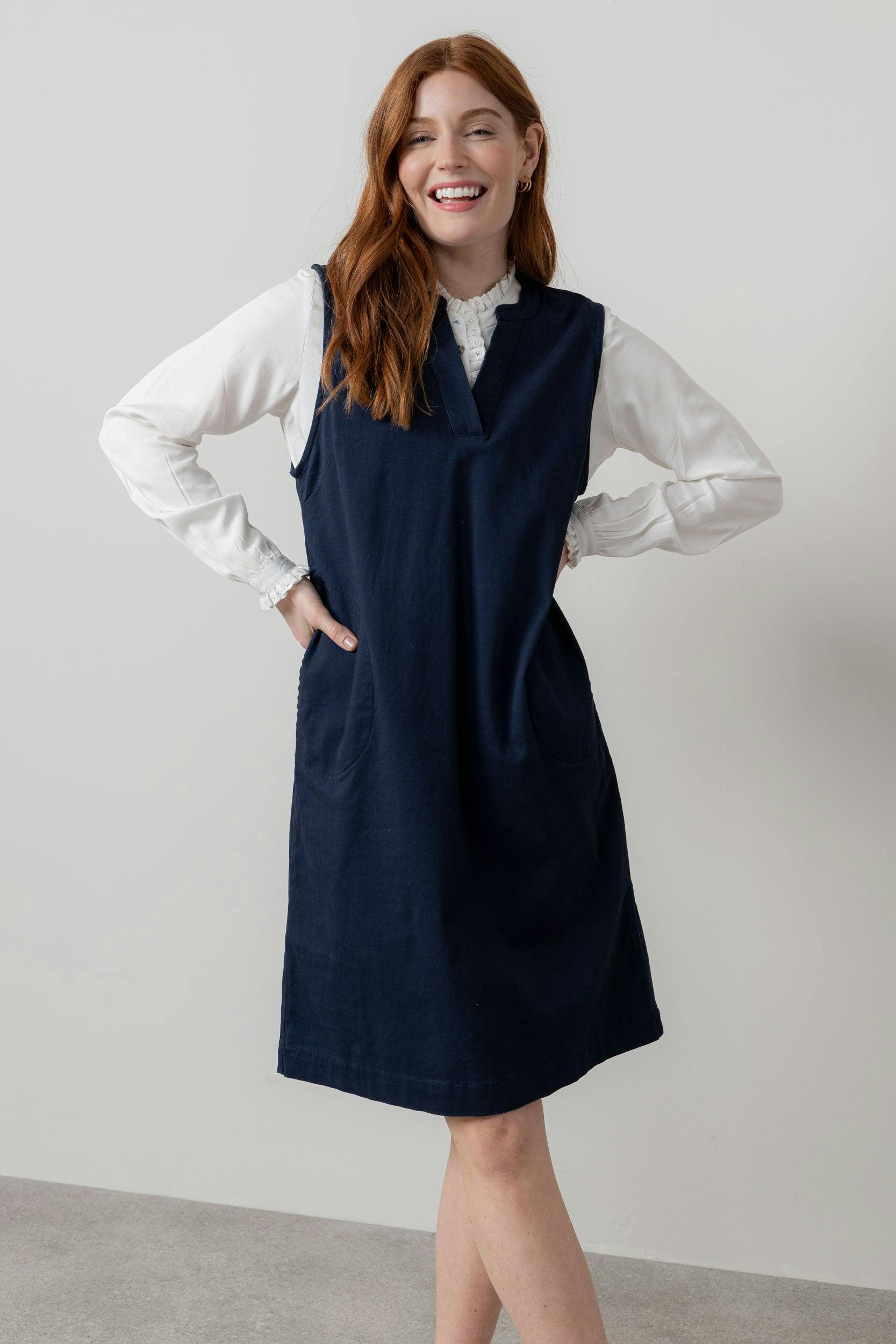 Lily & Me Belle Knee Length Stretch Twill Dress Navy - 10 - Navy