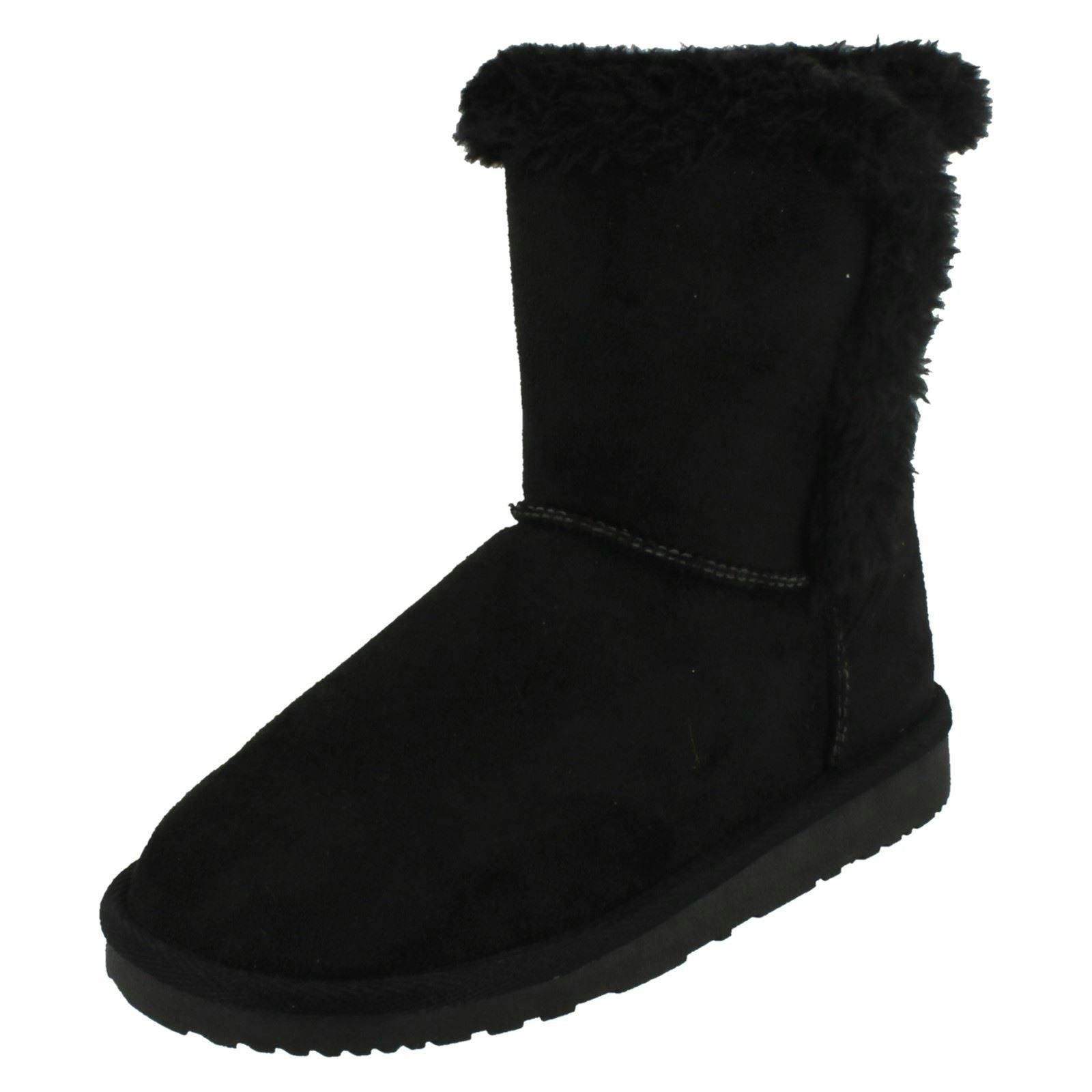 Spot On Girls Black Ankle Fur Trim Boots - Uk 13 Child