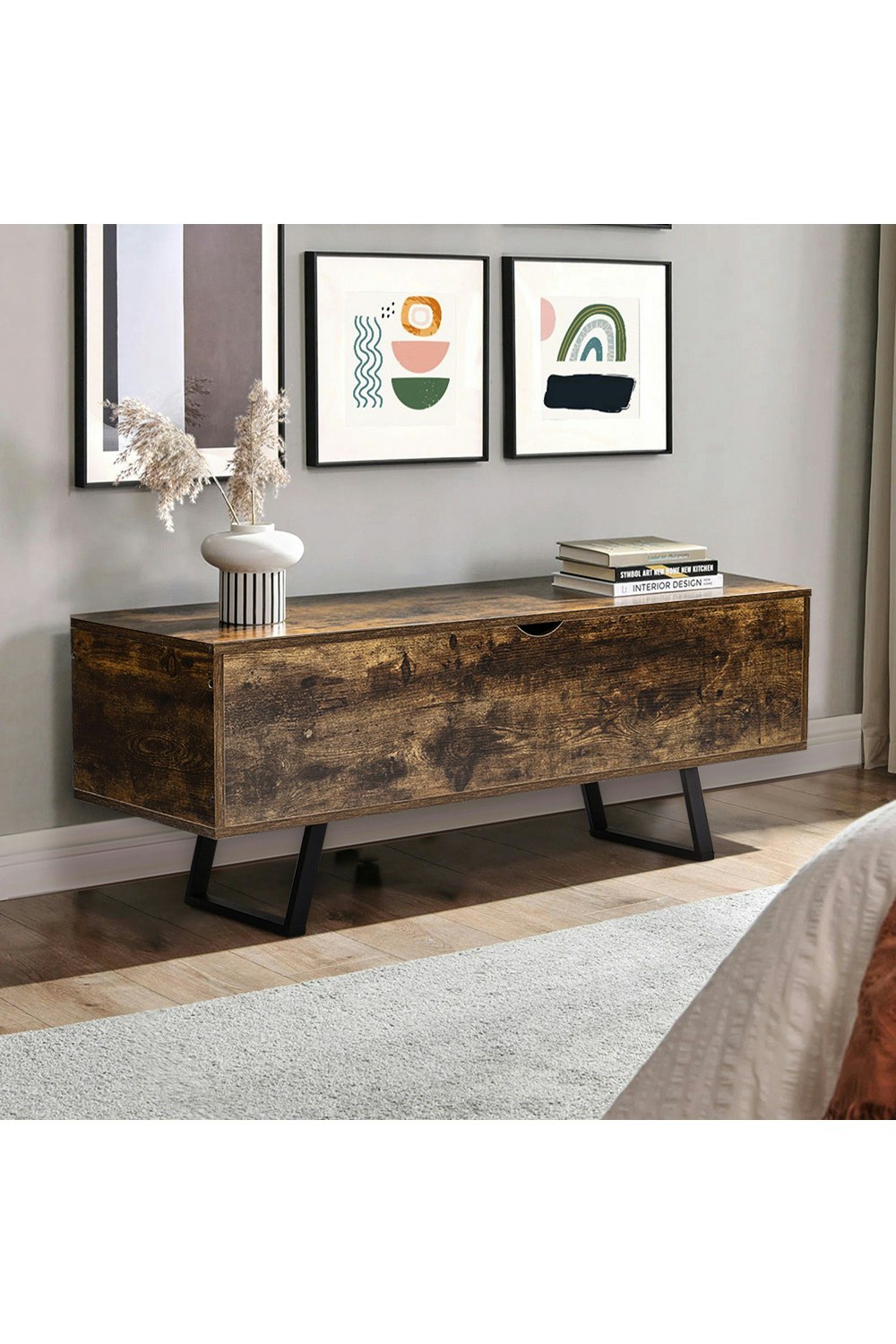 Rackhams Brown Industrial Wooden Flip Top Storage Bench