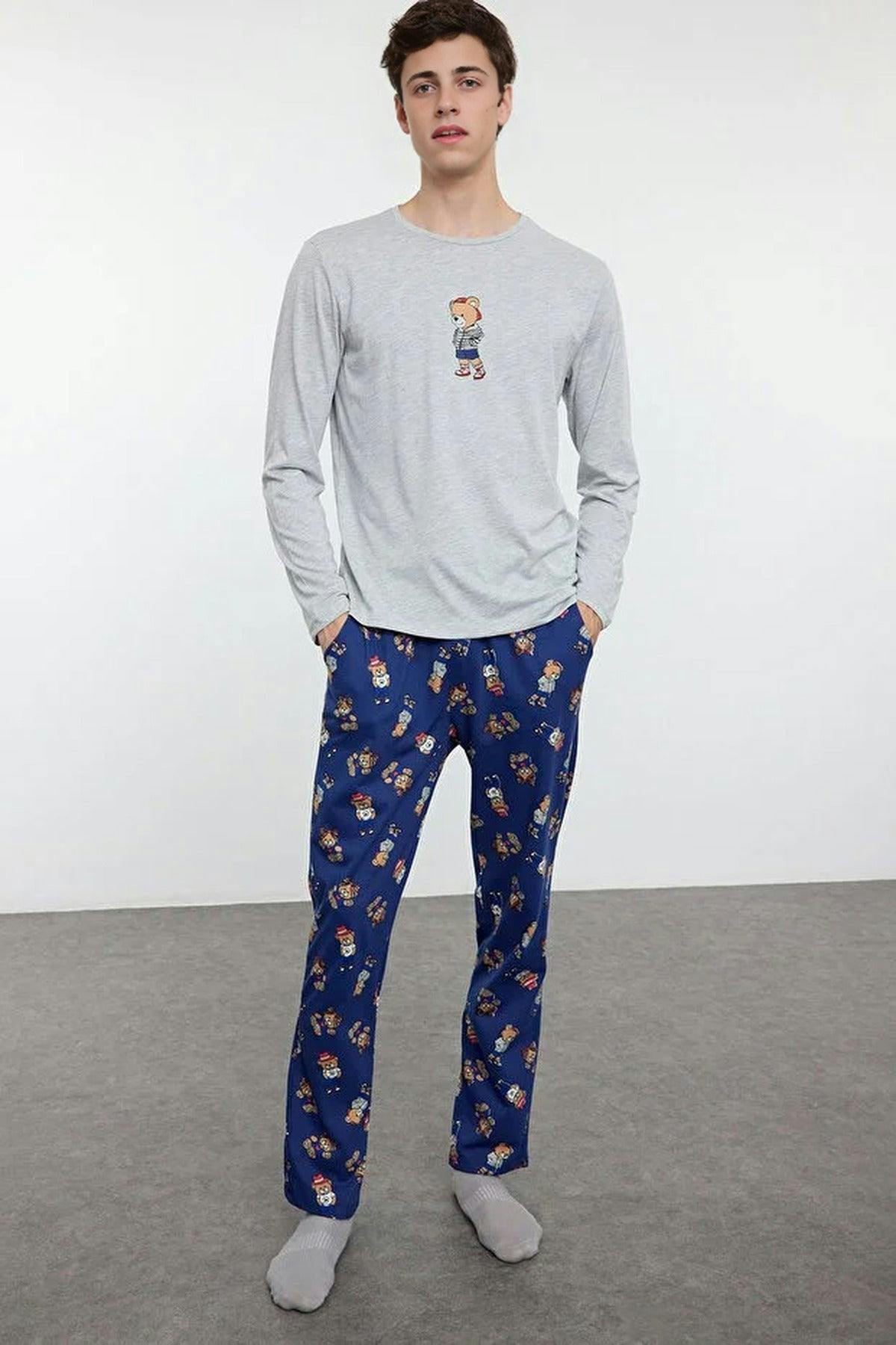 Wovcor 2-Piece Teddy Bear Print Knit Pajama Set - Navy - M