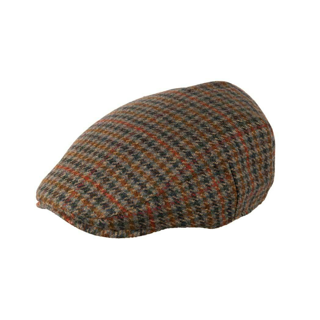 Heritage Traditions Unisex Black Classic Arthur Tweed Flat Cap - Petrol Rust Houndstooth