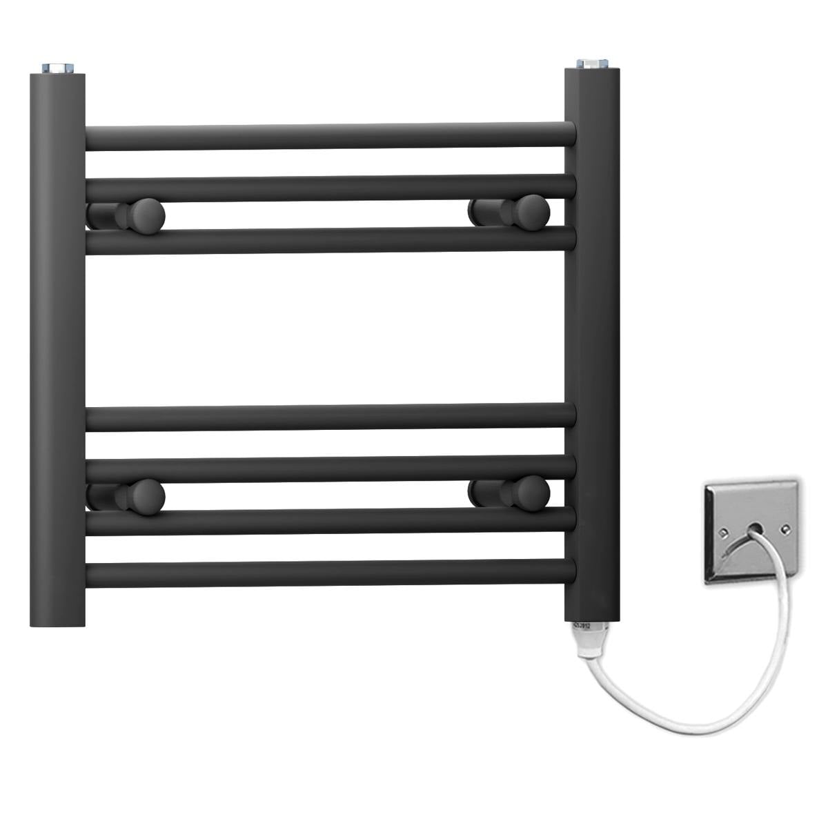 Myhomeware Black 600 X 400Mm Flat Electric Pre-Filled Heated Towel Rail Radiator For Bathroom Designer Standard Element