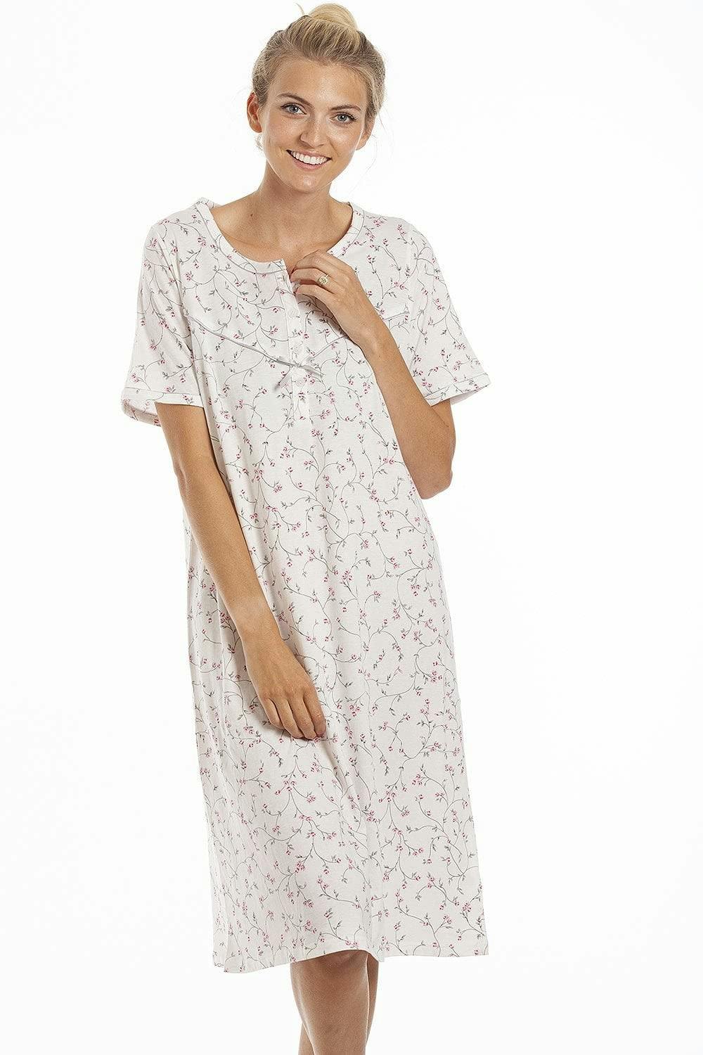 Camille Pink Classic Floral Print Jersey Cotton Nightdress - 18-20