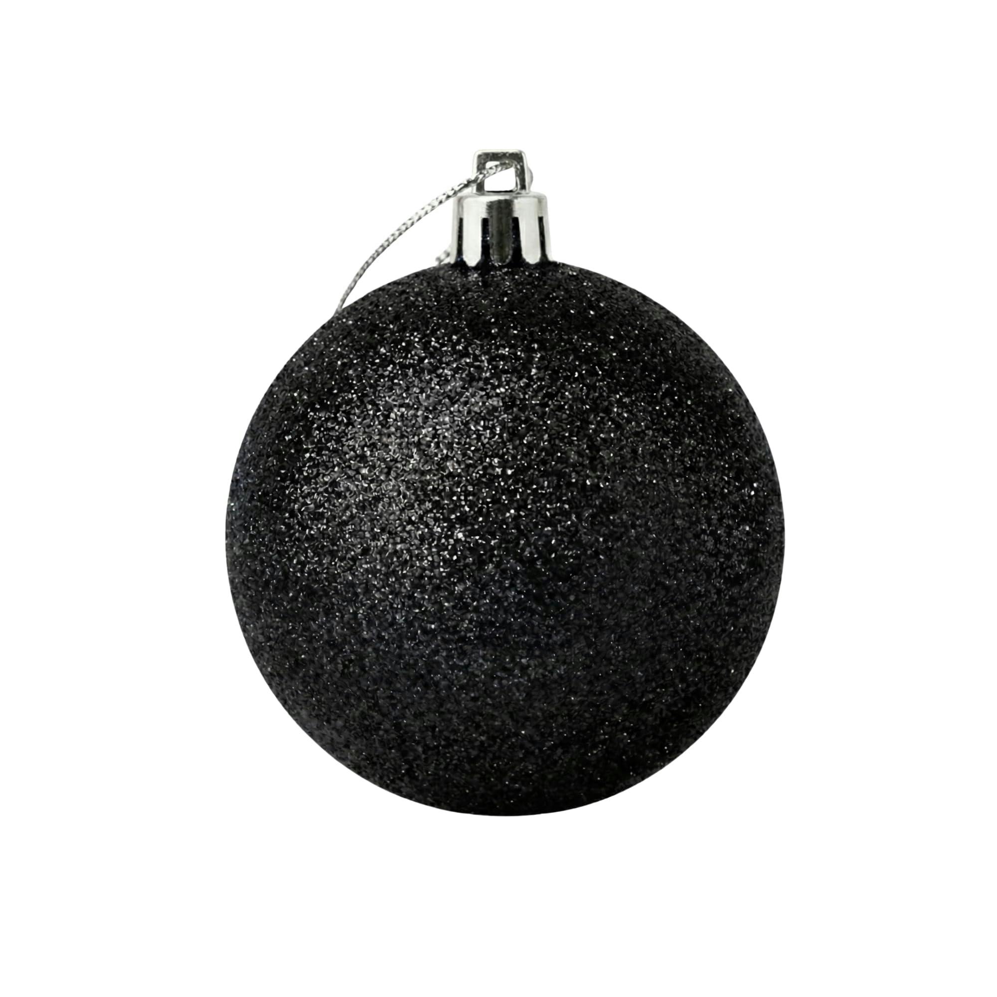 Rackhams Black 2Cm Glitter Christmas Bauble For Tree And Home Decor, Shimmering Pvc Festive Hanging Ornament