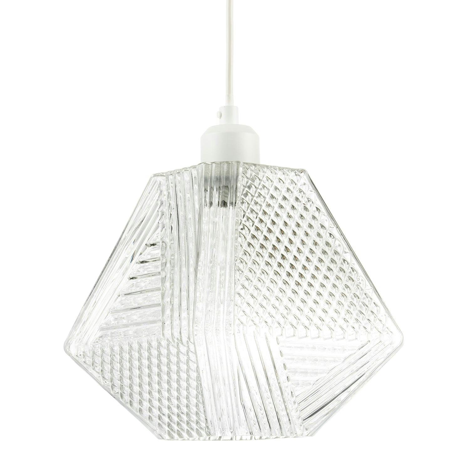 Happy Homewares Light Moulded Clear Glass Pendant Shade With Dimples And Etched Lines