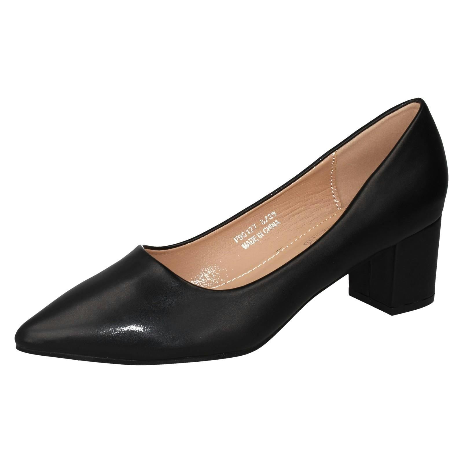 Spot On Women's Black Mid Block Heel Pointed Toe Court Shoes F90127 - Uk 3