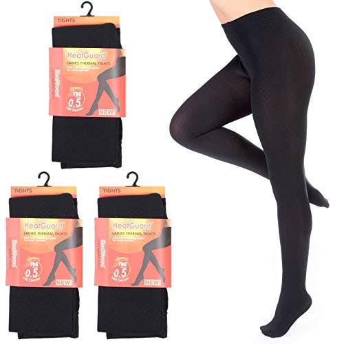 Kav Women's Black 3 Pairs Heatguard Thermal Tights 140 Denier 0.5 Tog Warm Winter Accessory - Medium