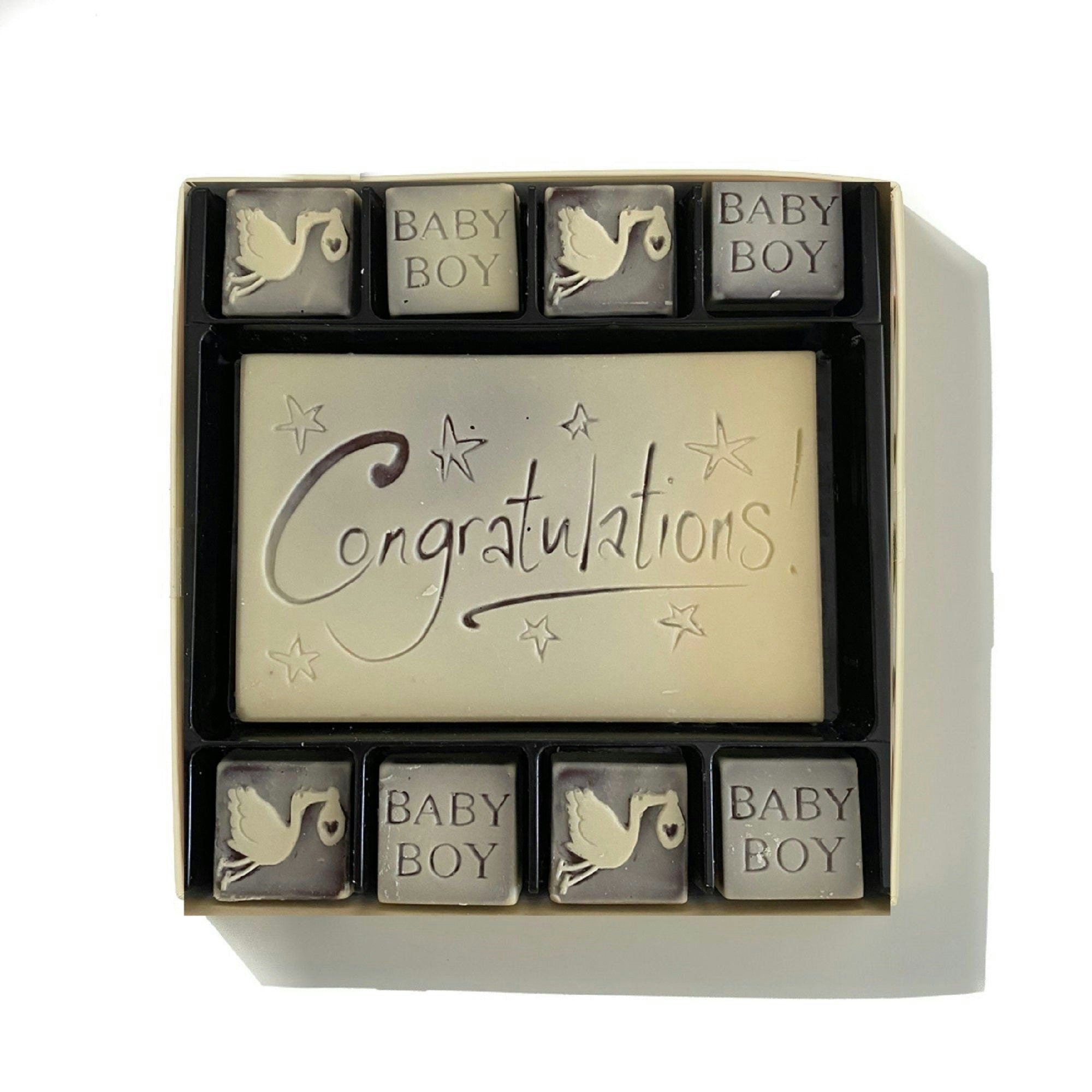 Choc On Choc Men's Dark/White Chocolate Congratulations Baby Boy Gift