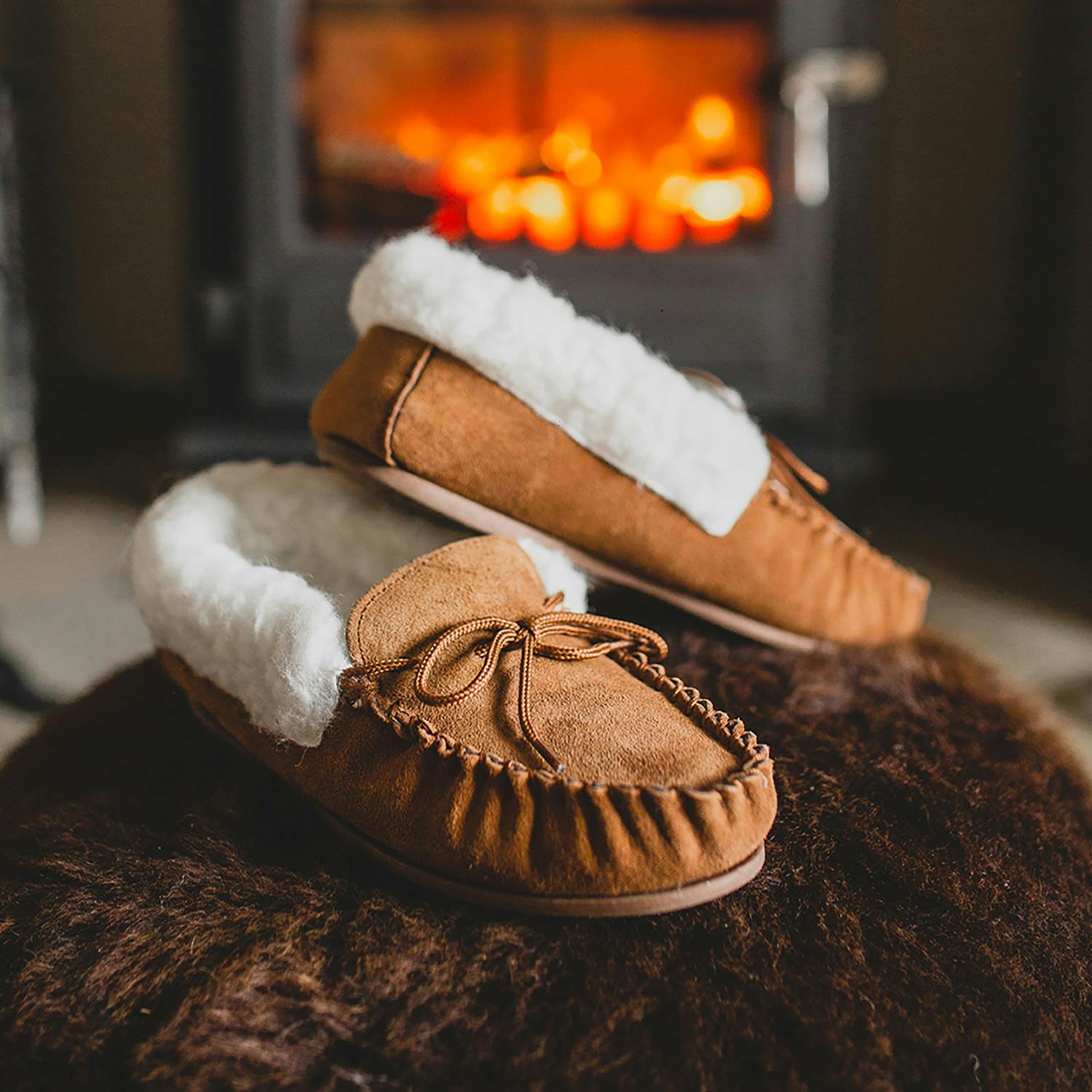Nordvek Women's Sheepskin Suede Moccasin Slippers - 8 Uk - Chestnut