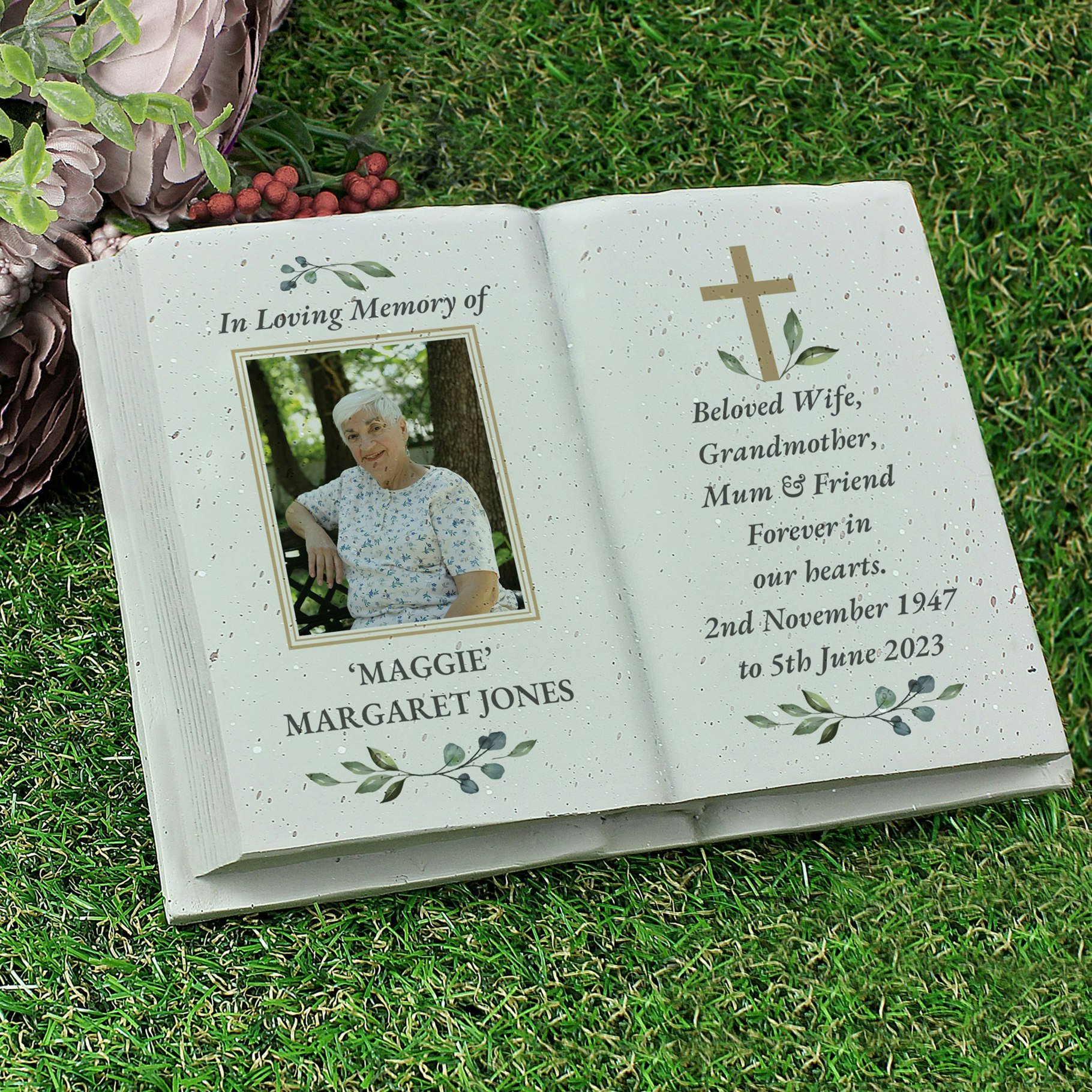 Personalised Memento Company Personalised Memorial Cross Photo Upload Resin Book