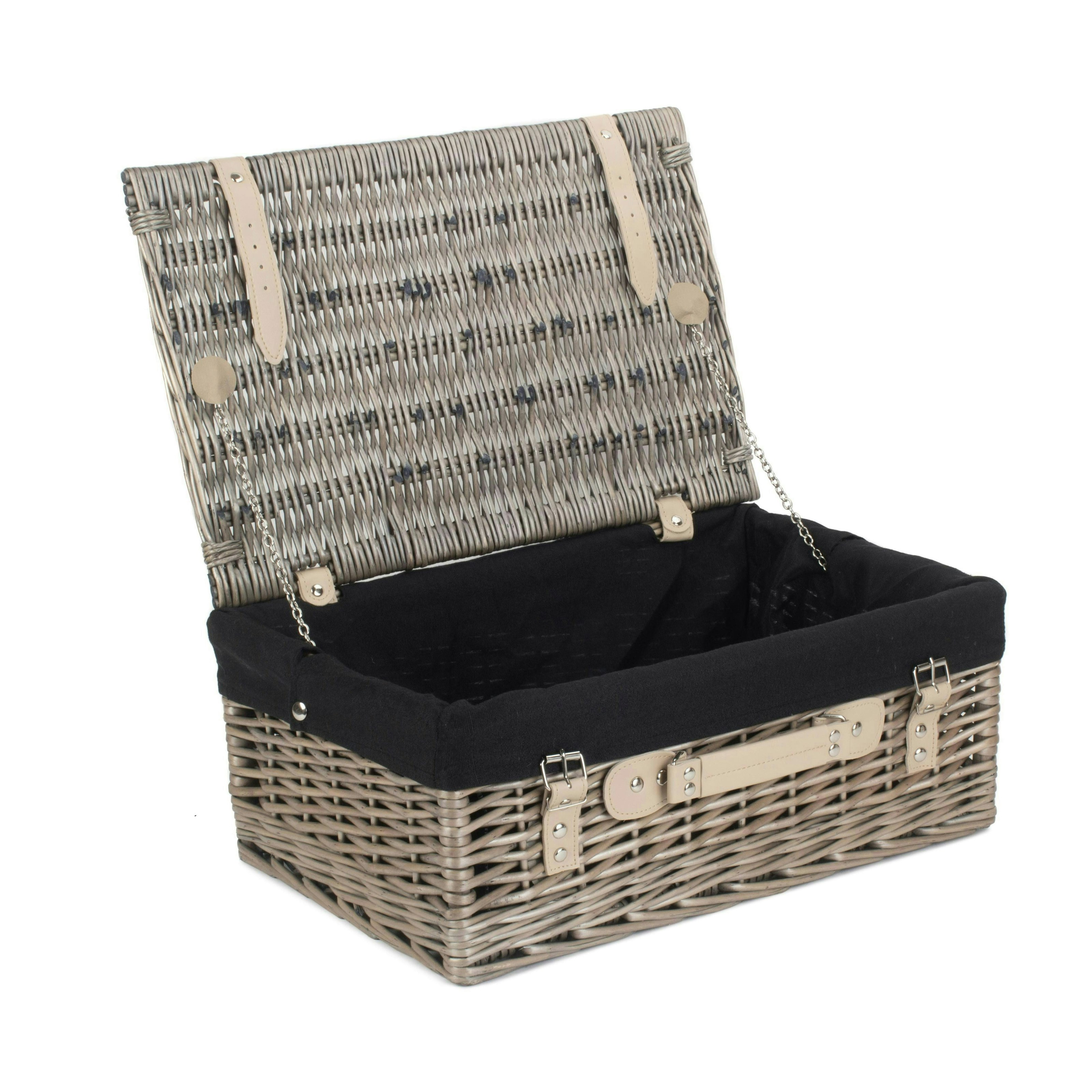 Rackhams Black 46Cm Antique Wash Wicker Picnic Basket With Cotton Lining