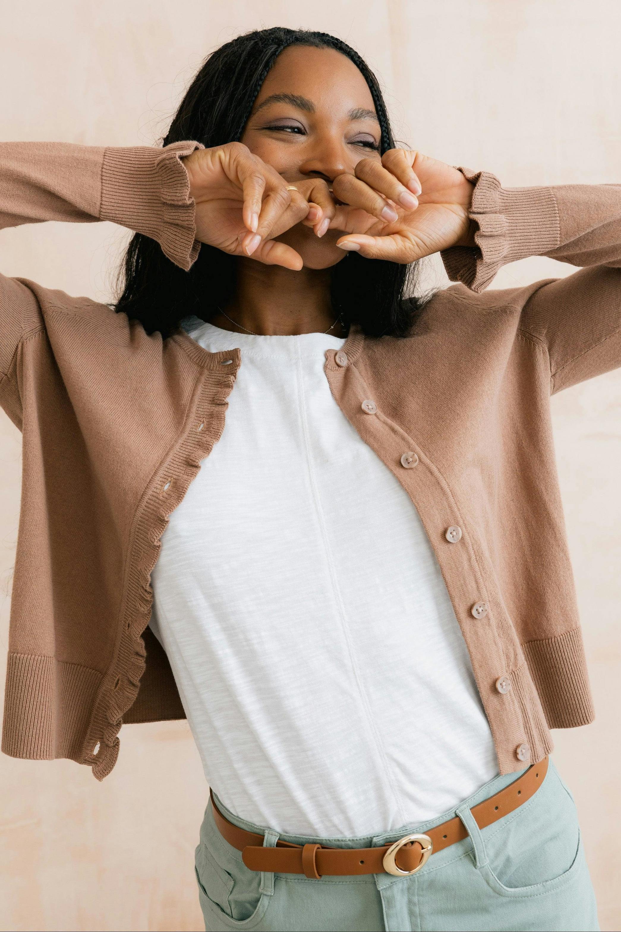 Lily & Me Lauren Ruffle Outfitter Cardigan Mocha - Mocha - 18