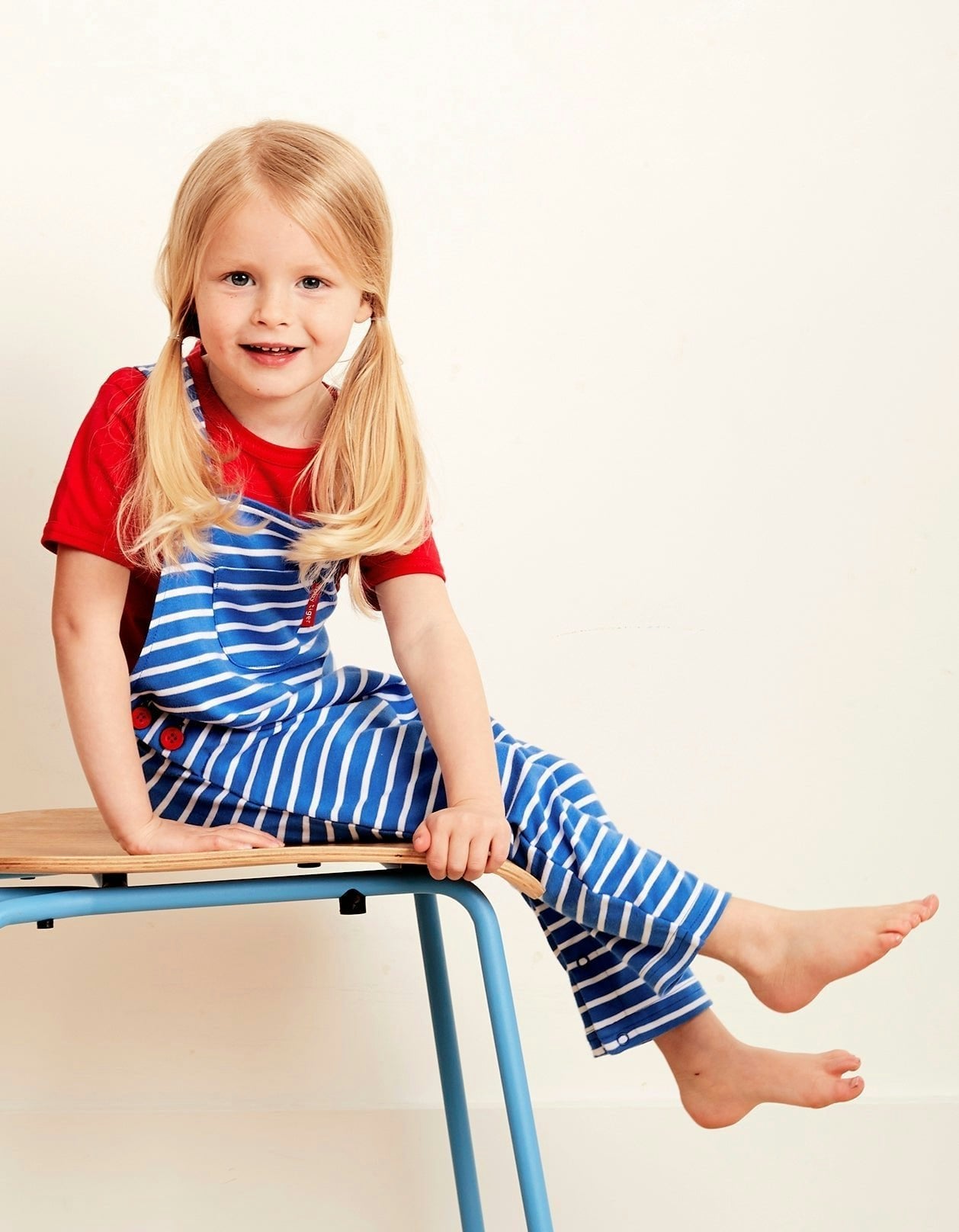 Toby Tiger Blue Organic Breton Stripe Dungarees - 2-3Y / 98Cm
