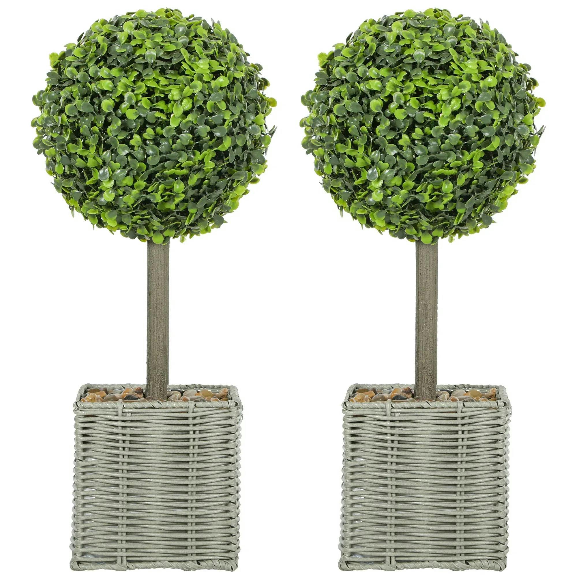 HOMCOM Set of 2 Artificial Boxwood Topiary Balls - 50cm Green Faux Plants - Image 7