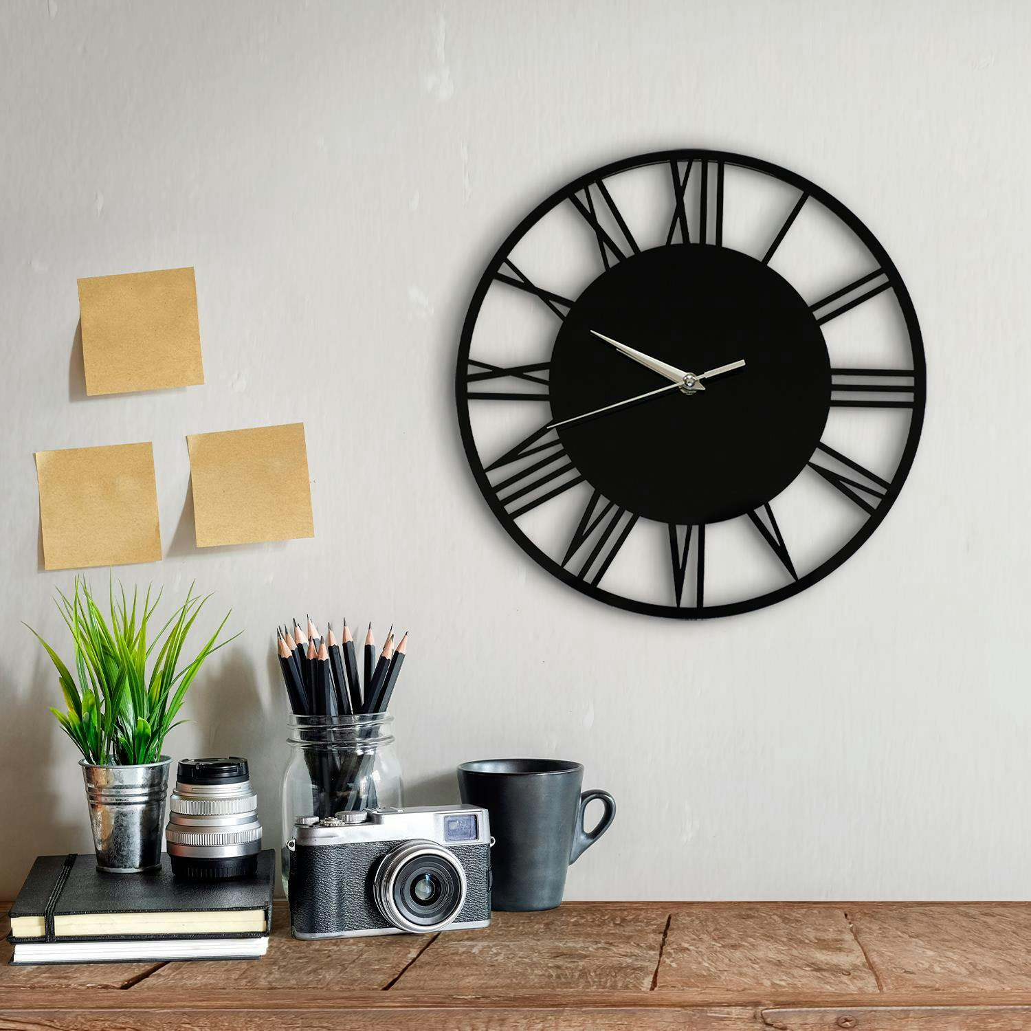 Walplus Black Wc2134 - Acrylic Gloss Roman Wall Clock - 30 Cm / 11.8 In