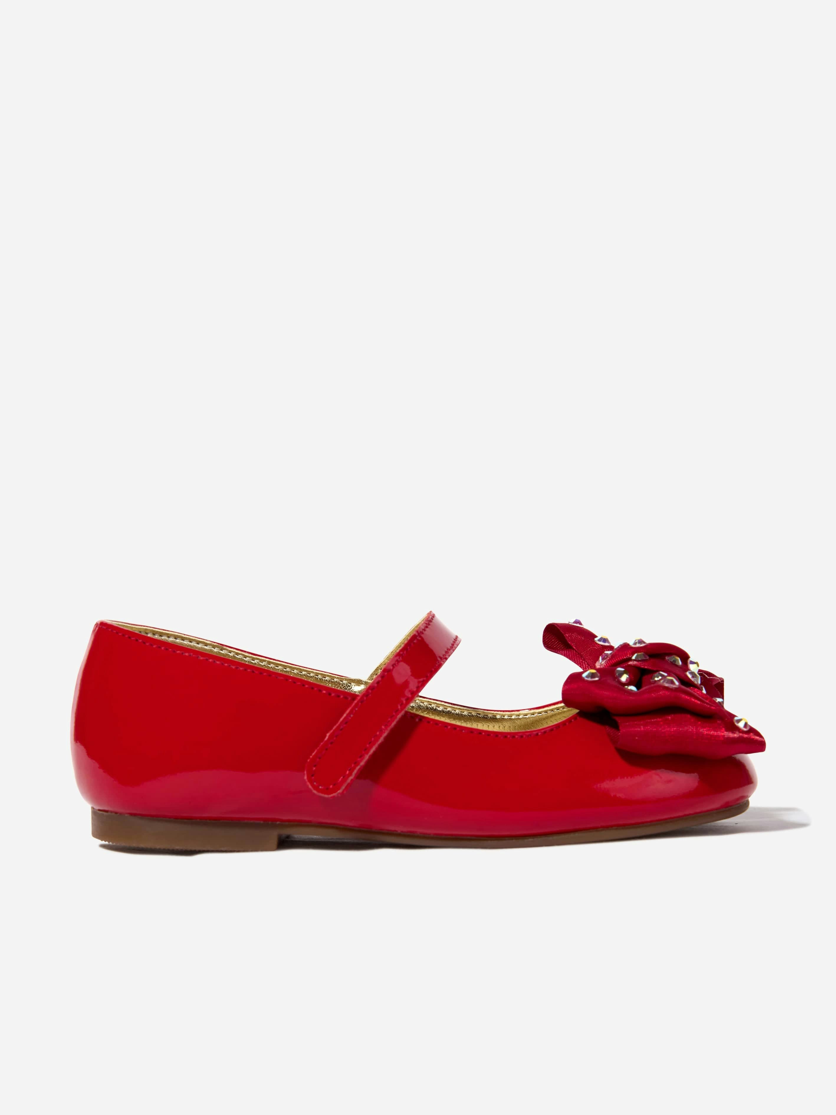 Babywalker Girls Red Patent Swarovski Crystals Bow Ballerinas In - Eu 19 Uk 3