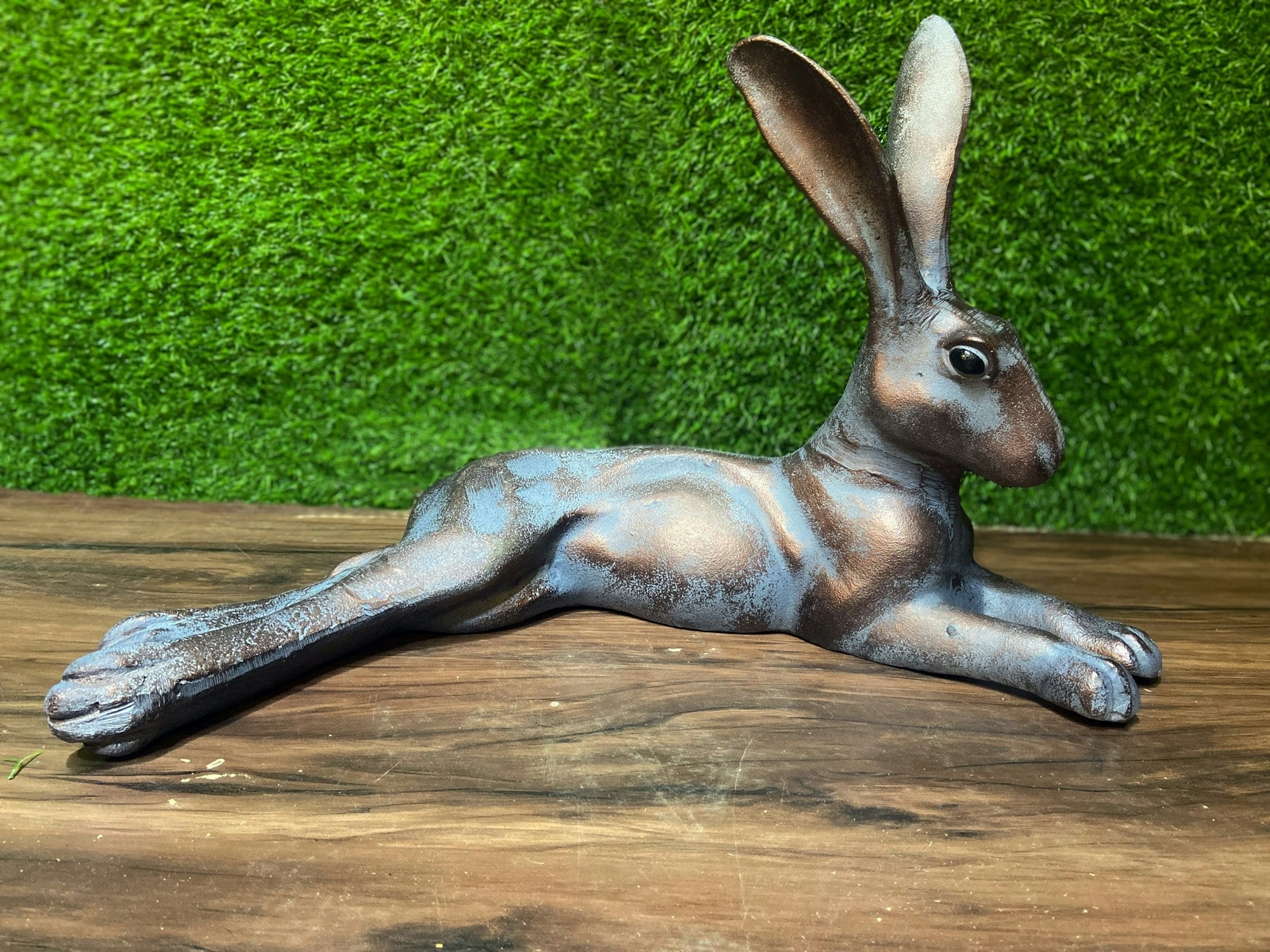 Rackhams Bronze Laying Hare Garden Sculpture Ornament Decor - Cast Aluminium - Large - 1