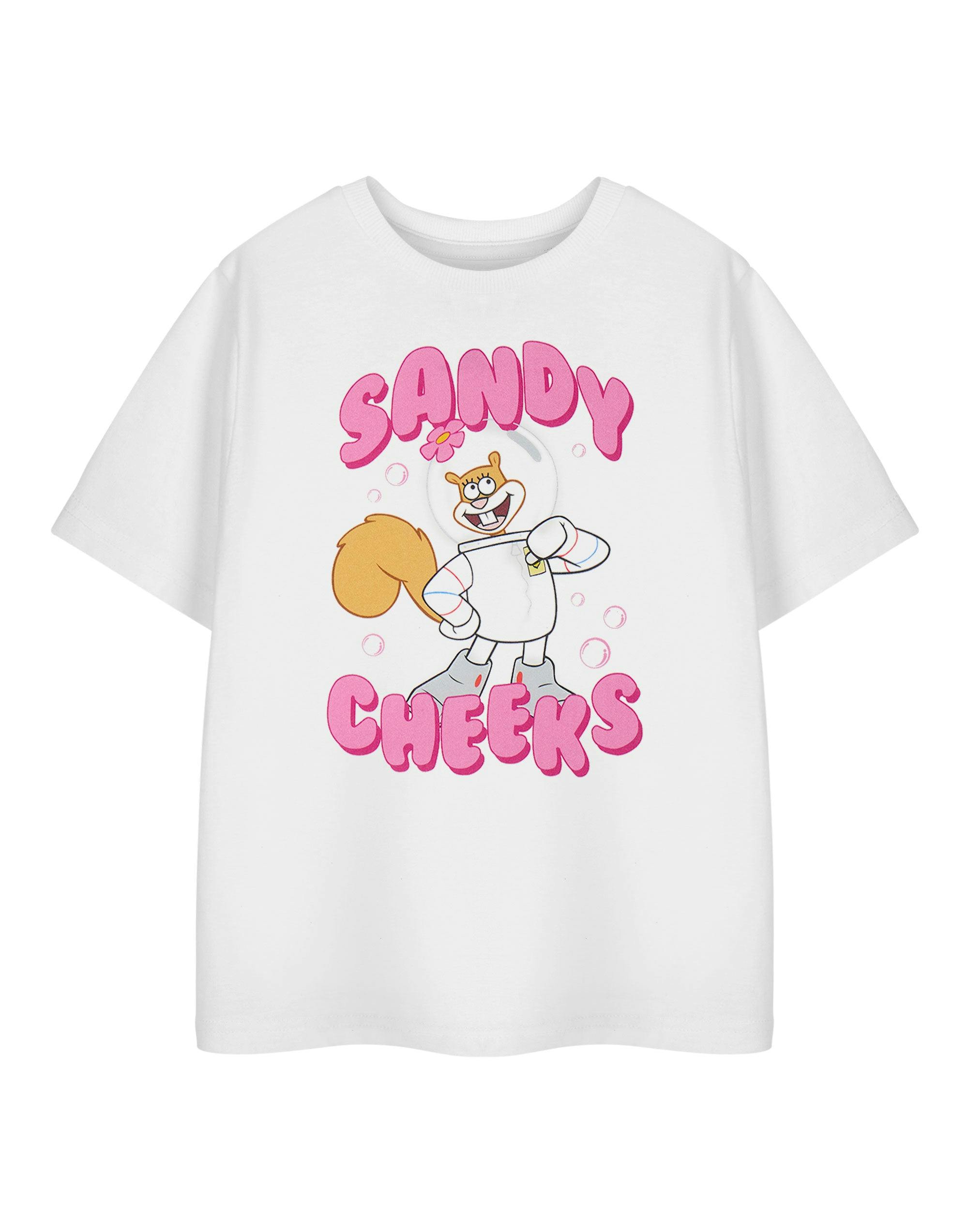 Vanilla Underground Girls White Spongebob Squarepants Sandy Cheeks Short Sleeved T-Shirt - 3-4 Years