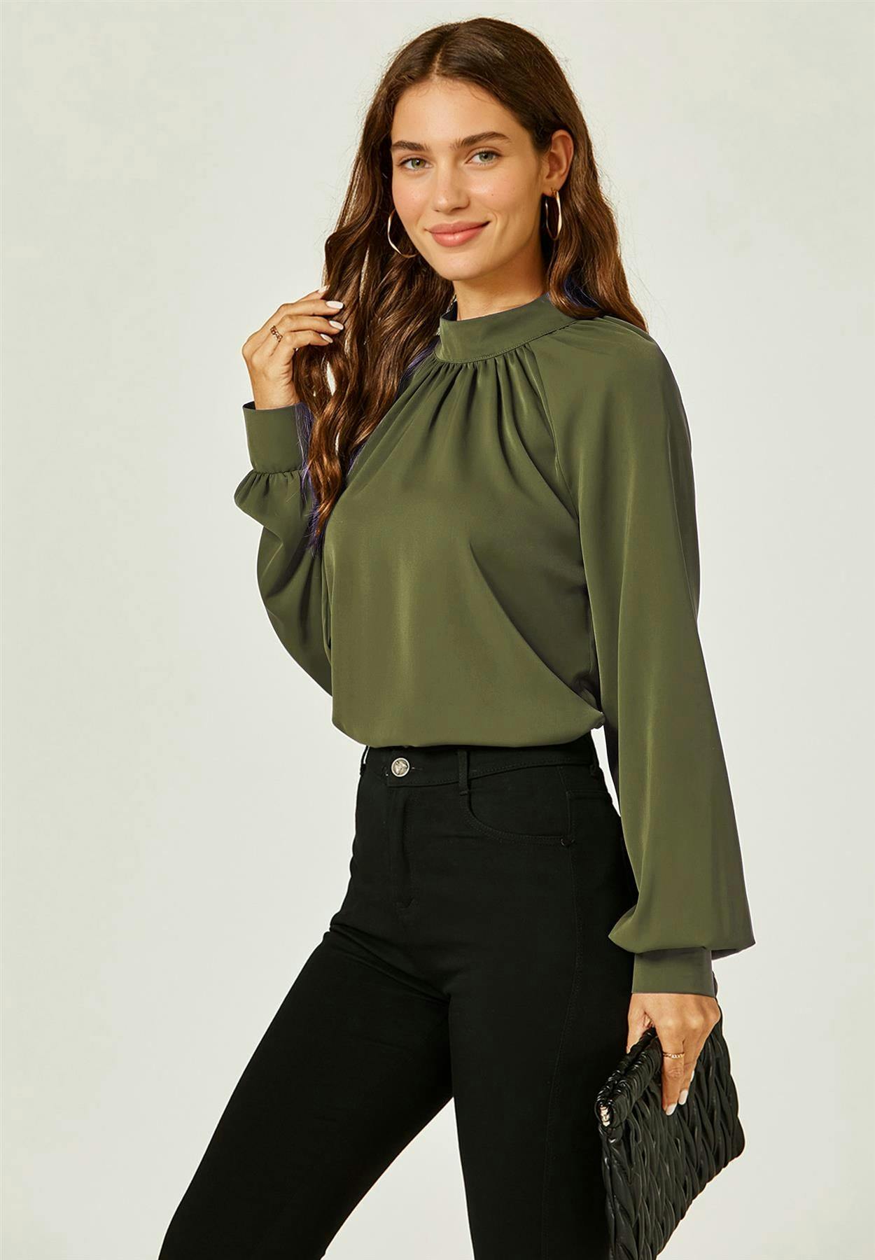 Fs Collection Green Halter Neck Blouse Top In Khaki - Khaki - L