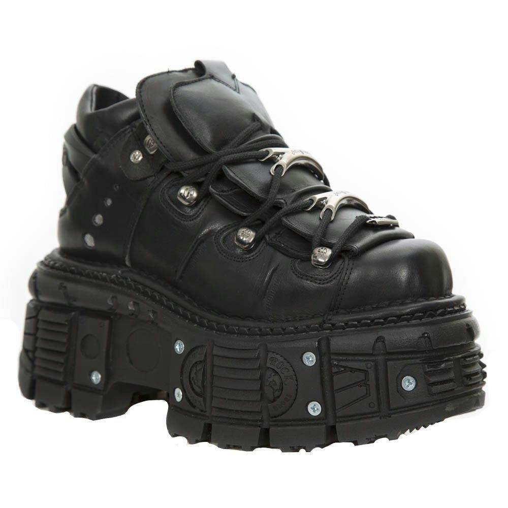 New Rock Unisex Black Metallic Leather Gothic Boots- M-Tank106-C2 - Uk 11 | Eu 45 | Us 12