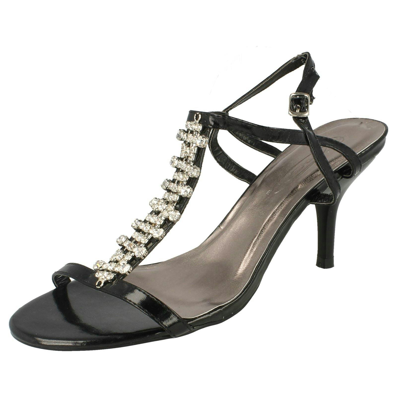Spot On Women's Black Diamante Strappy Heeled Sandals - Uk 6