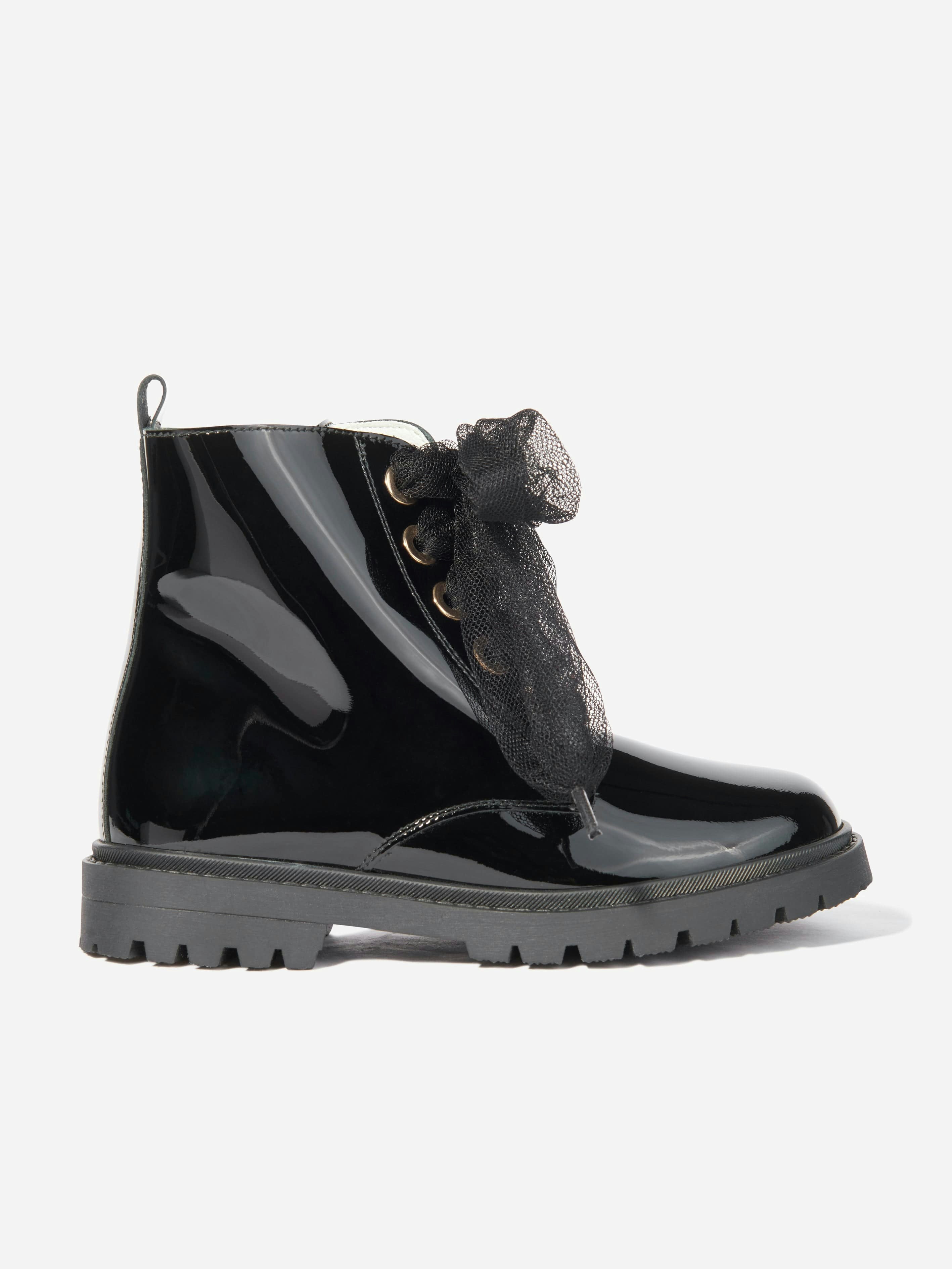 Andanines Girls Black Leather Lace Up Boots In - Eu 35 Uk 2.5
