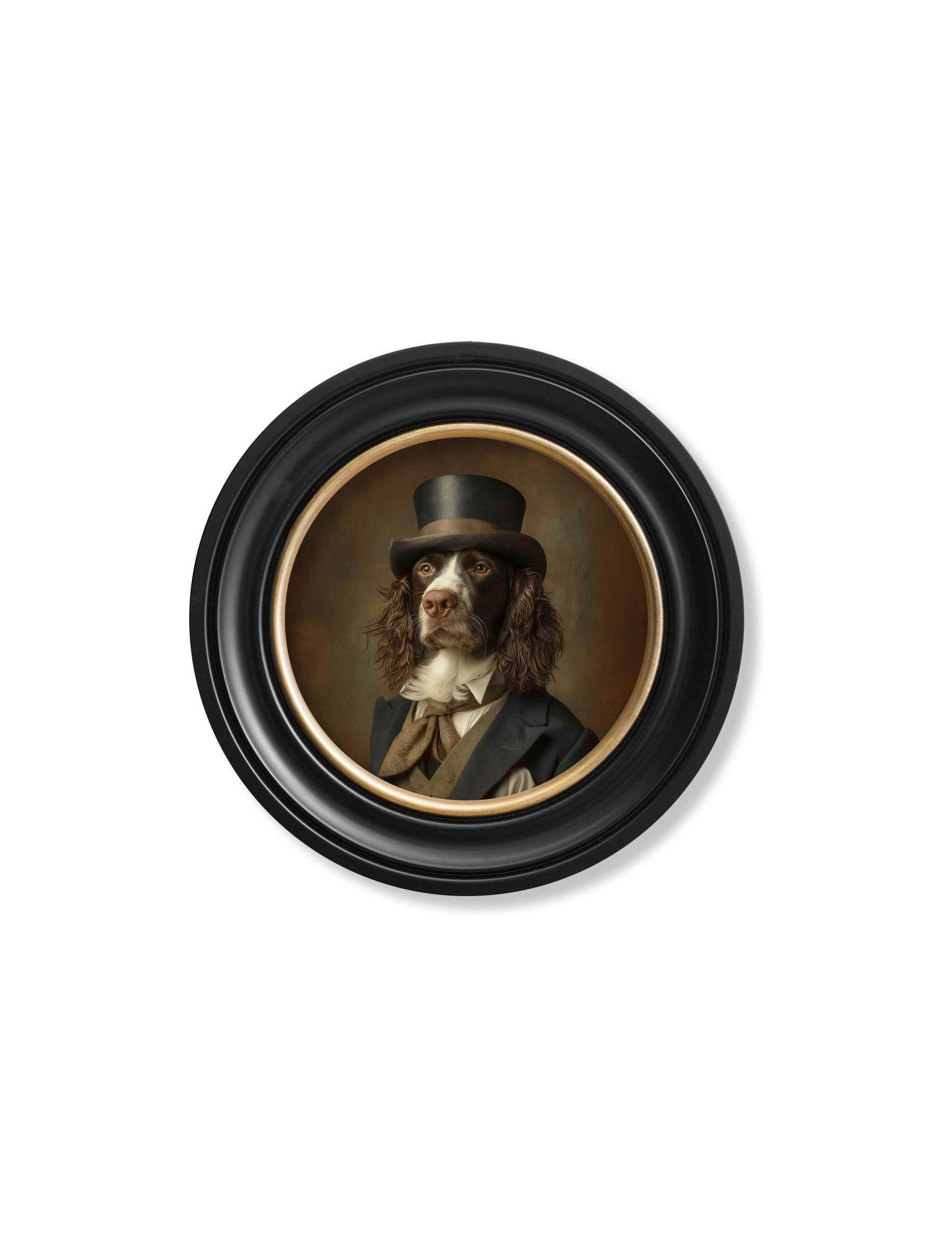 Rackhams Black/Light/Brown Duke Springly - Gentleman Springer Spaniel Oxford Round Frame - 44 X 44Cm