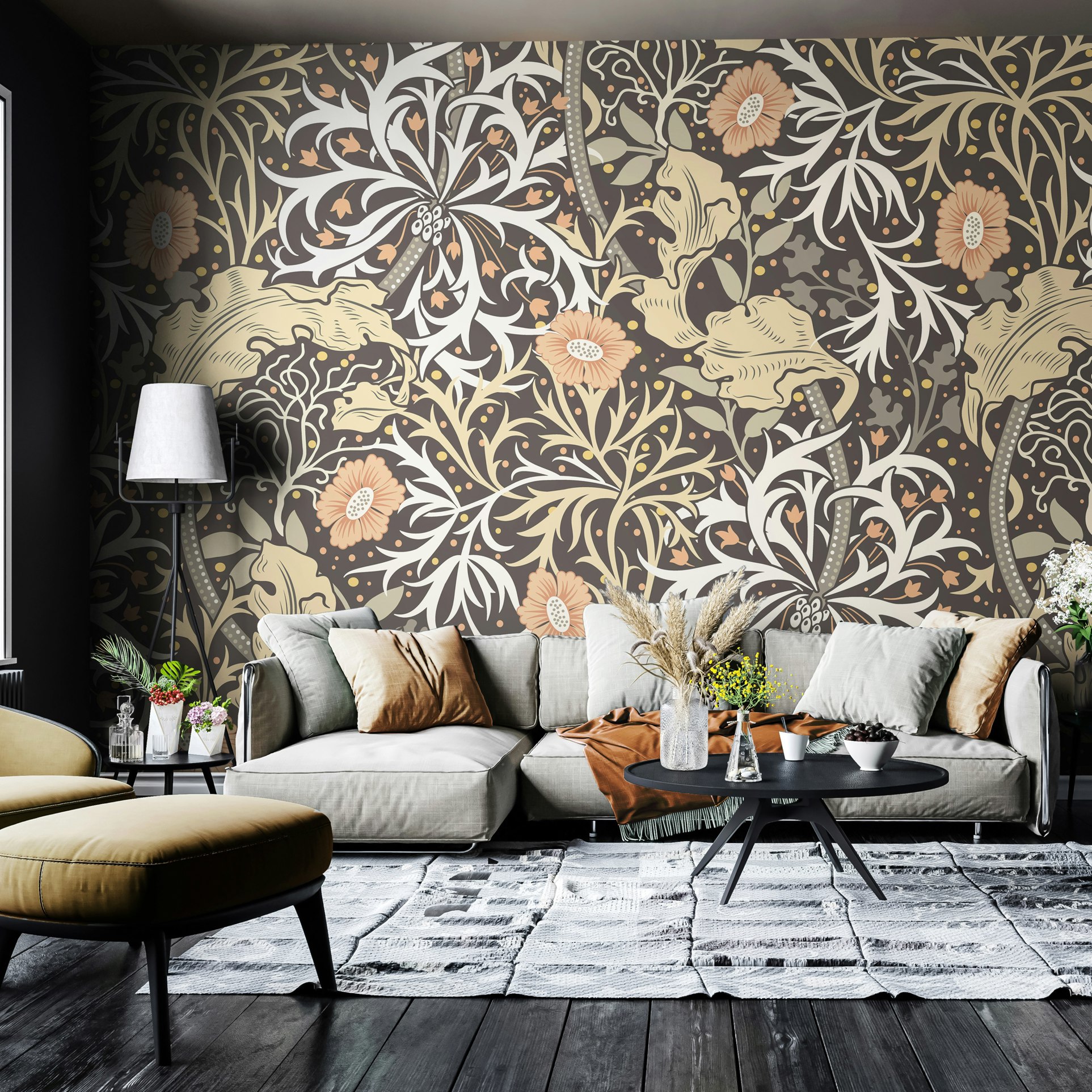 Rackhams Trailing Seaweed Garden - Charcoal - Large - W350cm X H280cm