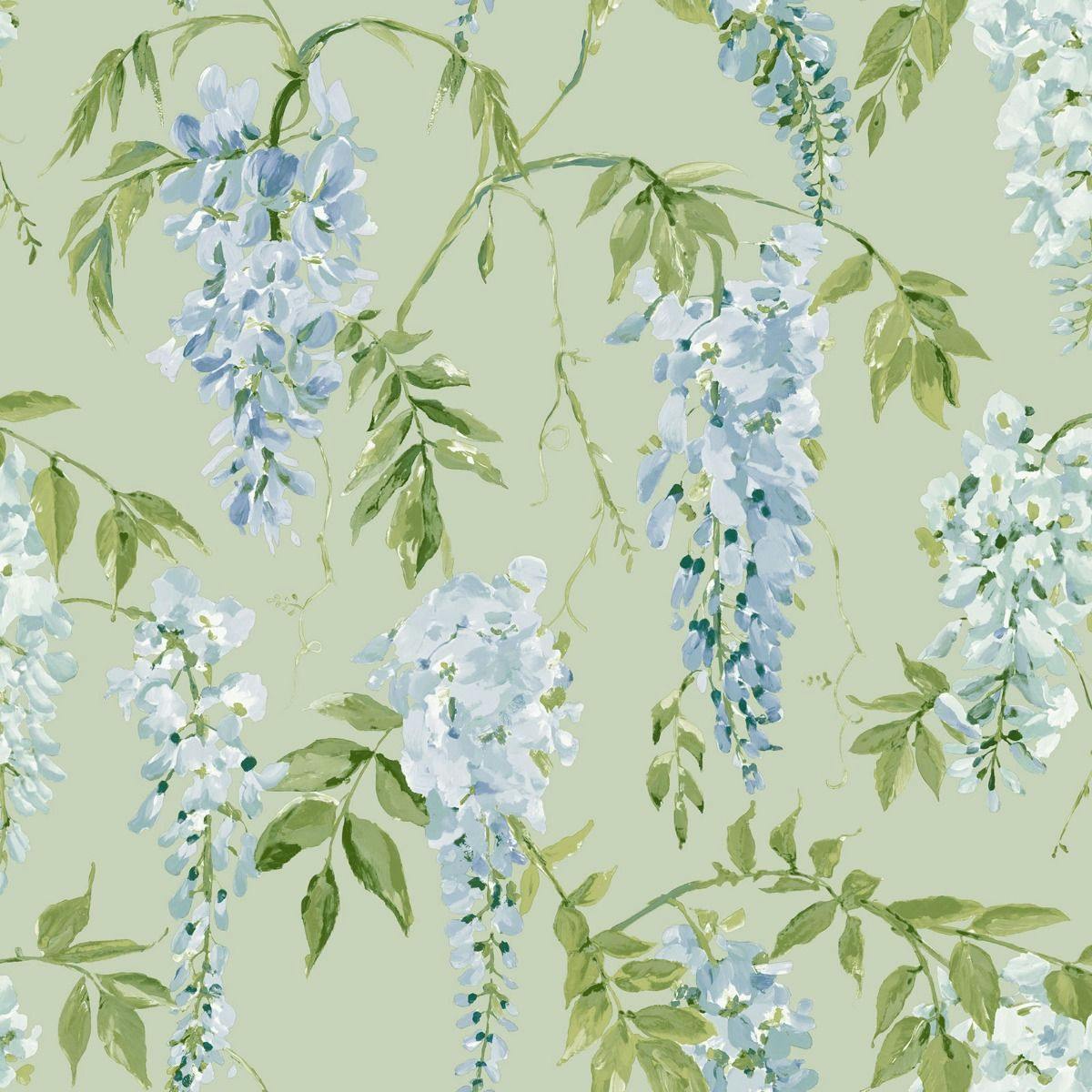 World Of Wallpaper Wisteria/Green/Blue Wallpaper - Sage / - Sage / - 10M X 0.5M - 100% Mixed