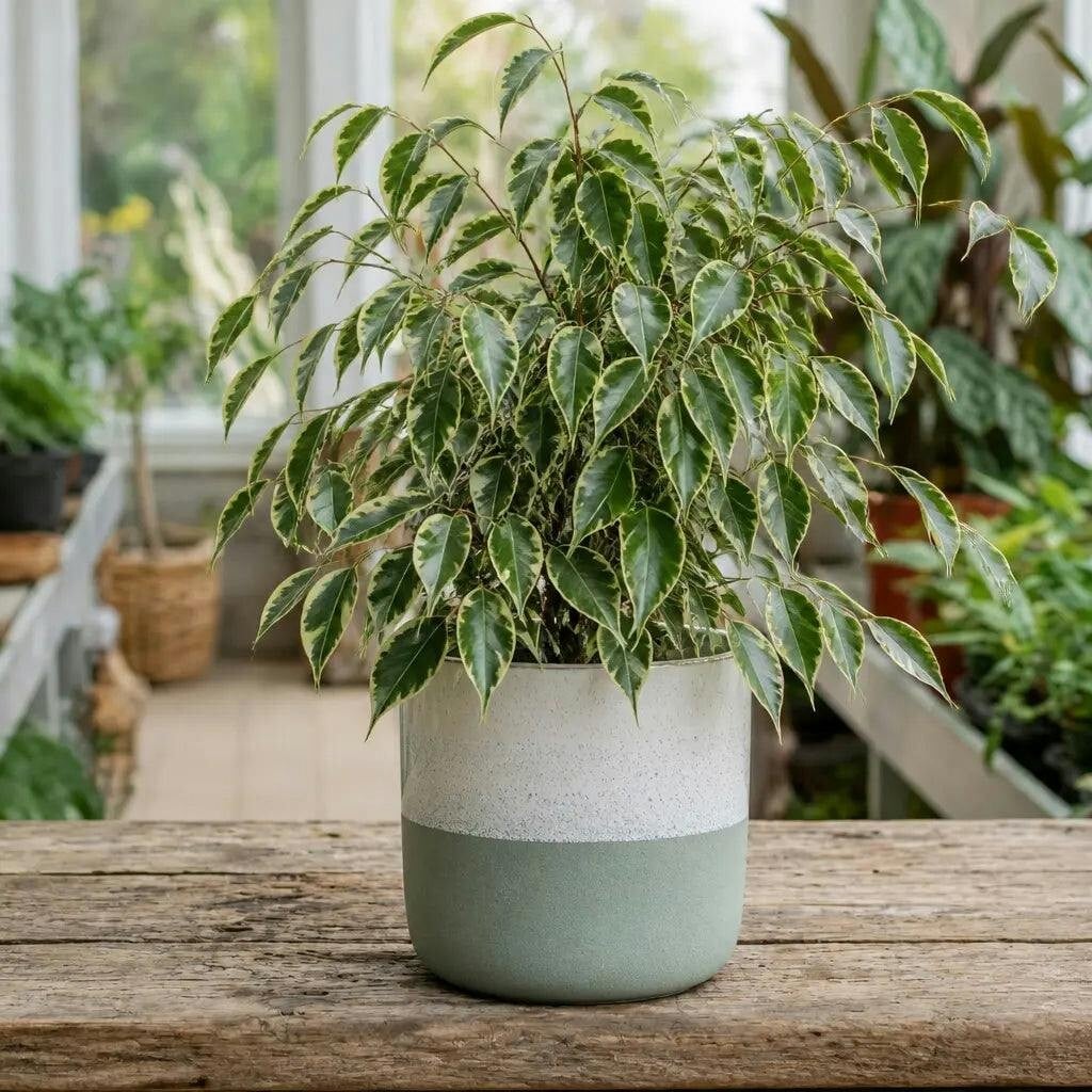 Green Ficus Twilight Weeping Fig 5L – Variegated Indoor Houseplant - Stoneware Pot