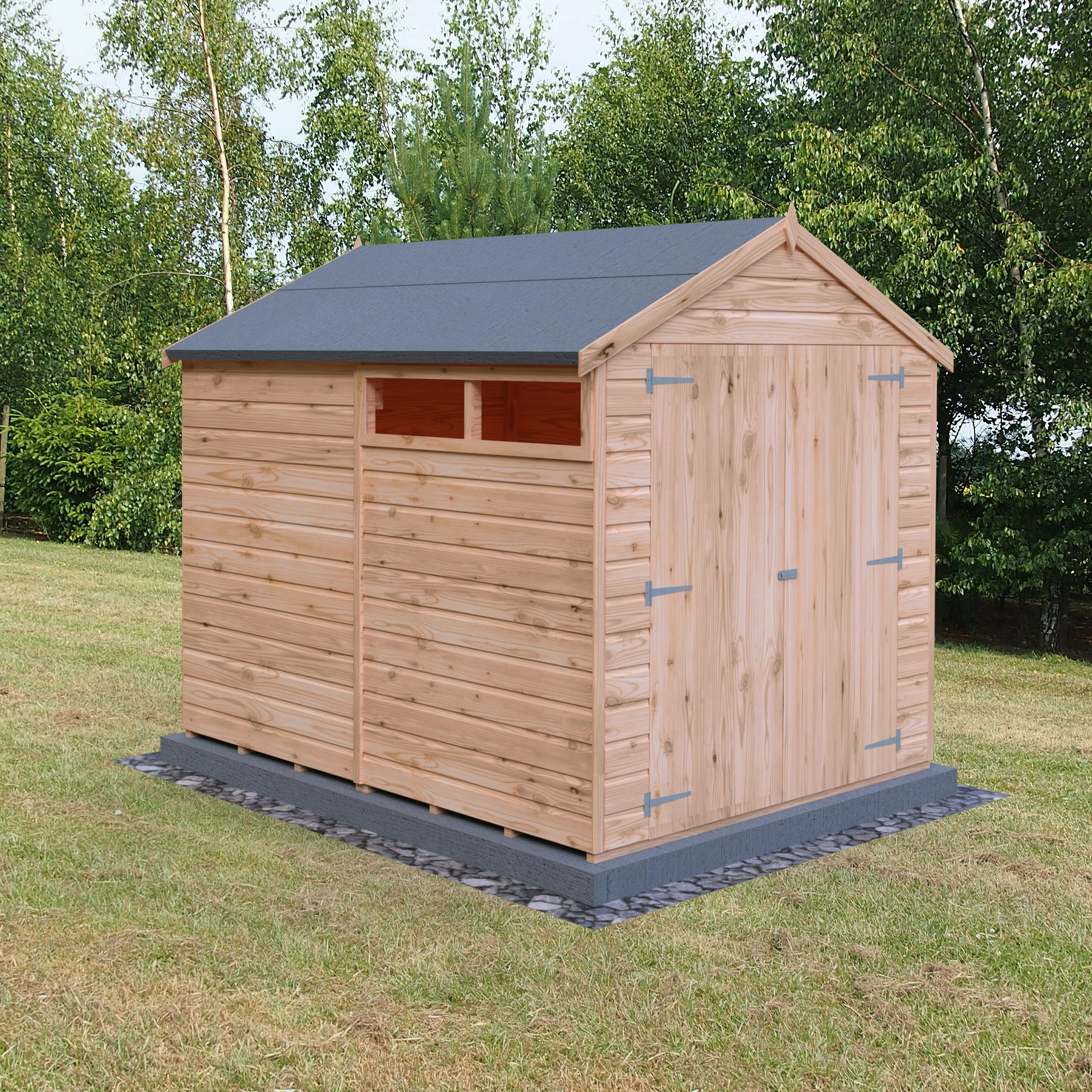 Rackhams Light 8X6 Langley Double Door Security Window Apex Shed 12Mm Shiplap Interlock Cladding