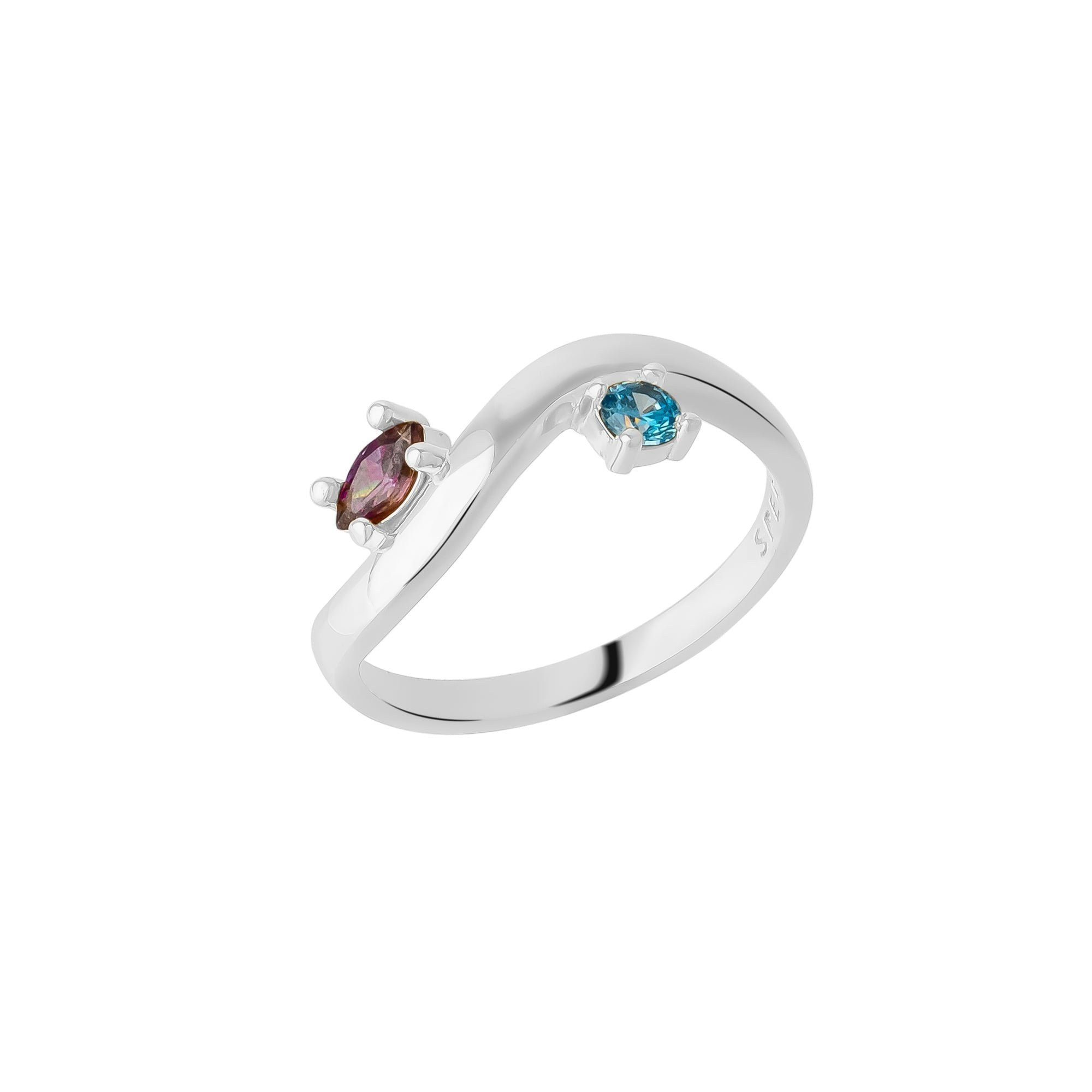 Spero London Silver Bended Sterling Double Gemstone Ring
