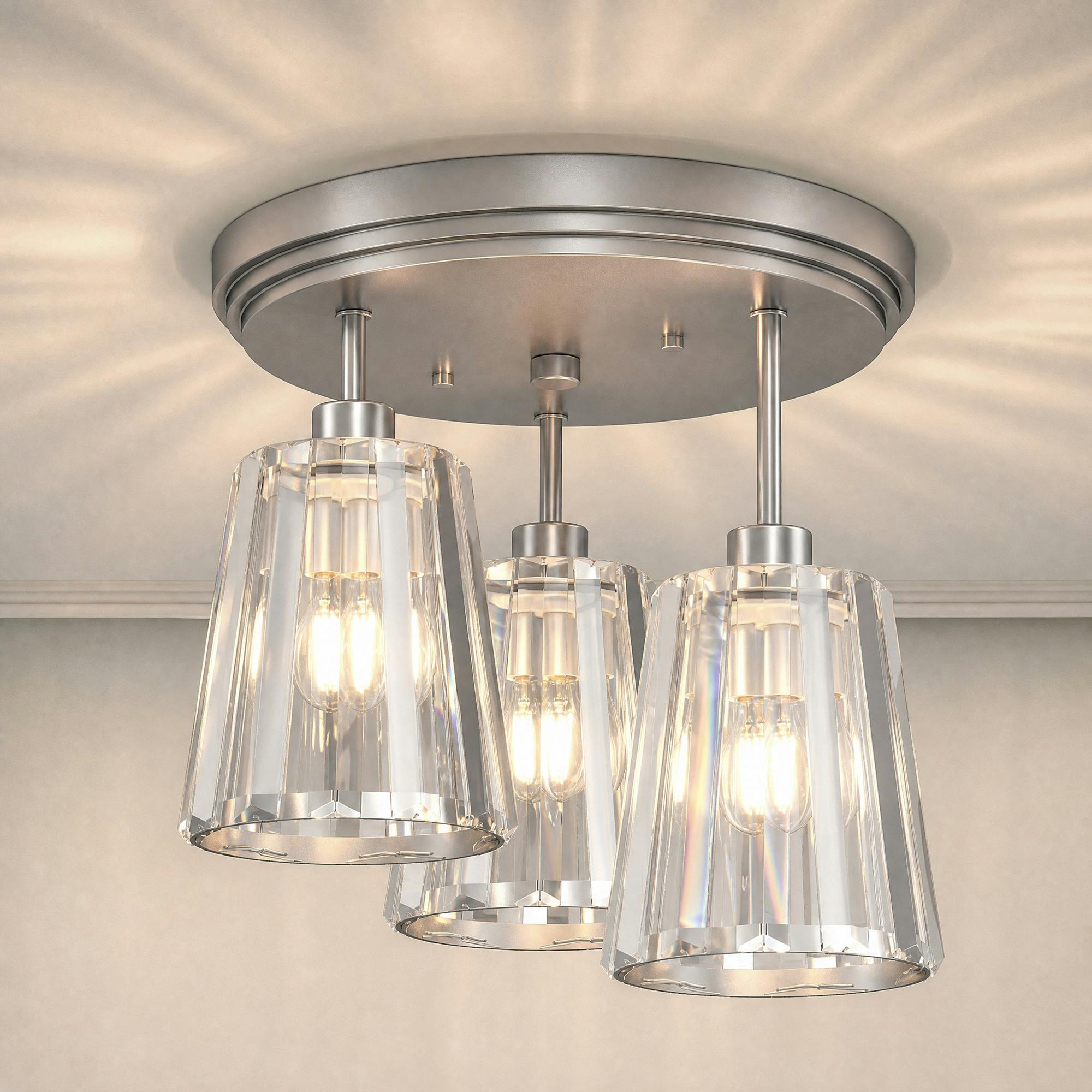 HOMCOM 3-Light Crystal Ceiling Light with Dual Mounting, Silver - Image 4
