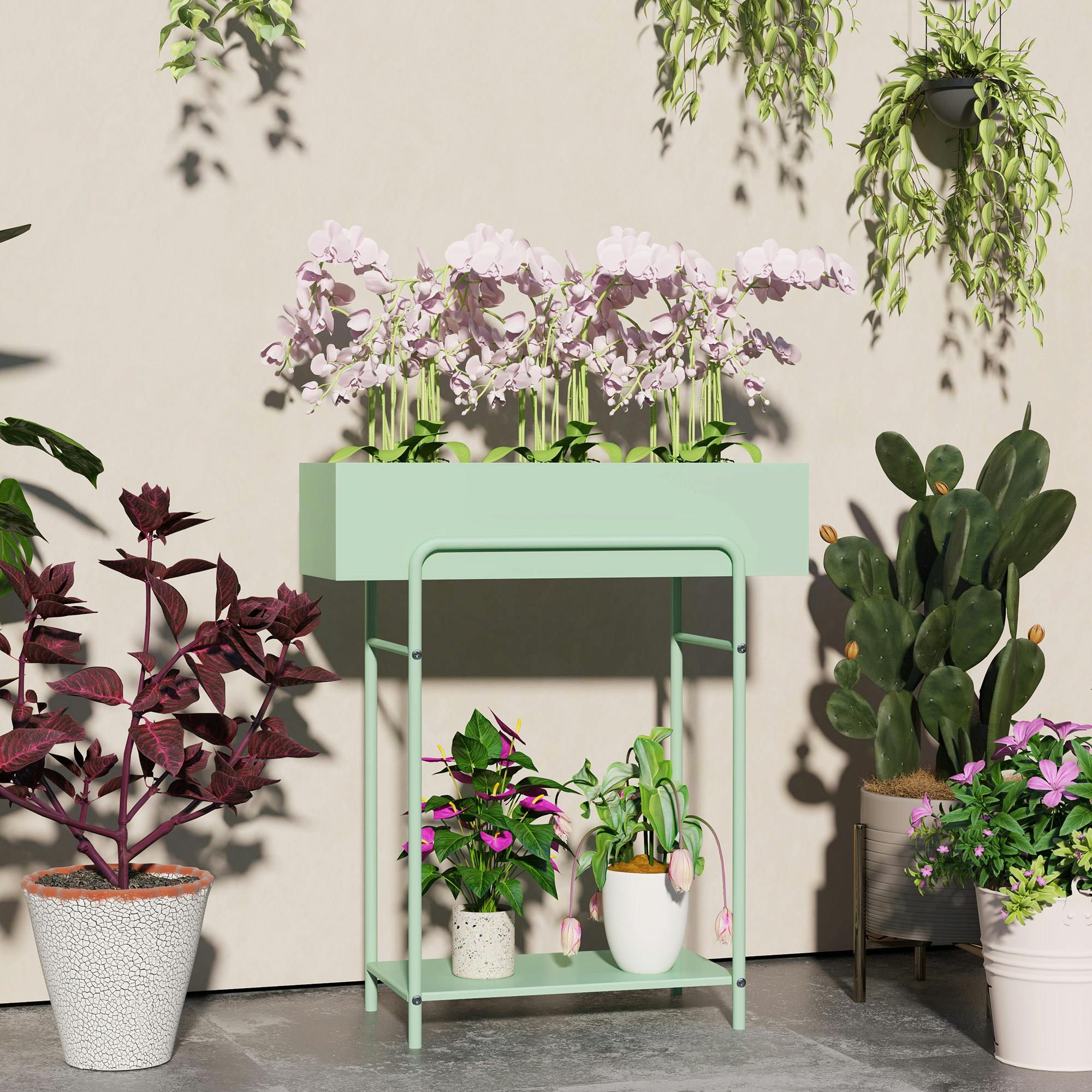 Rackhams Green 2 Tier Plant Stand, Metal Plant Rack With Drain Holes,