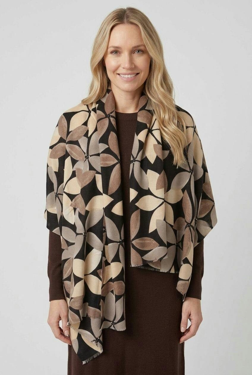 Izabel London Black Floral Print Soft Texture Large Scarf - One