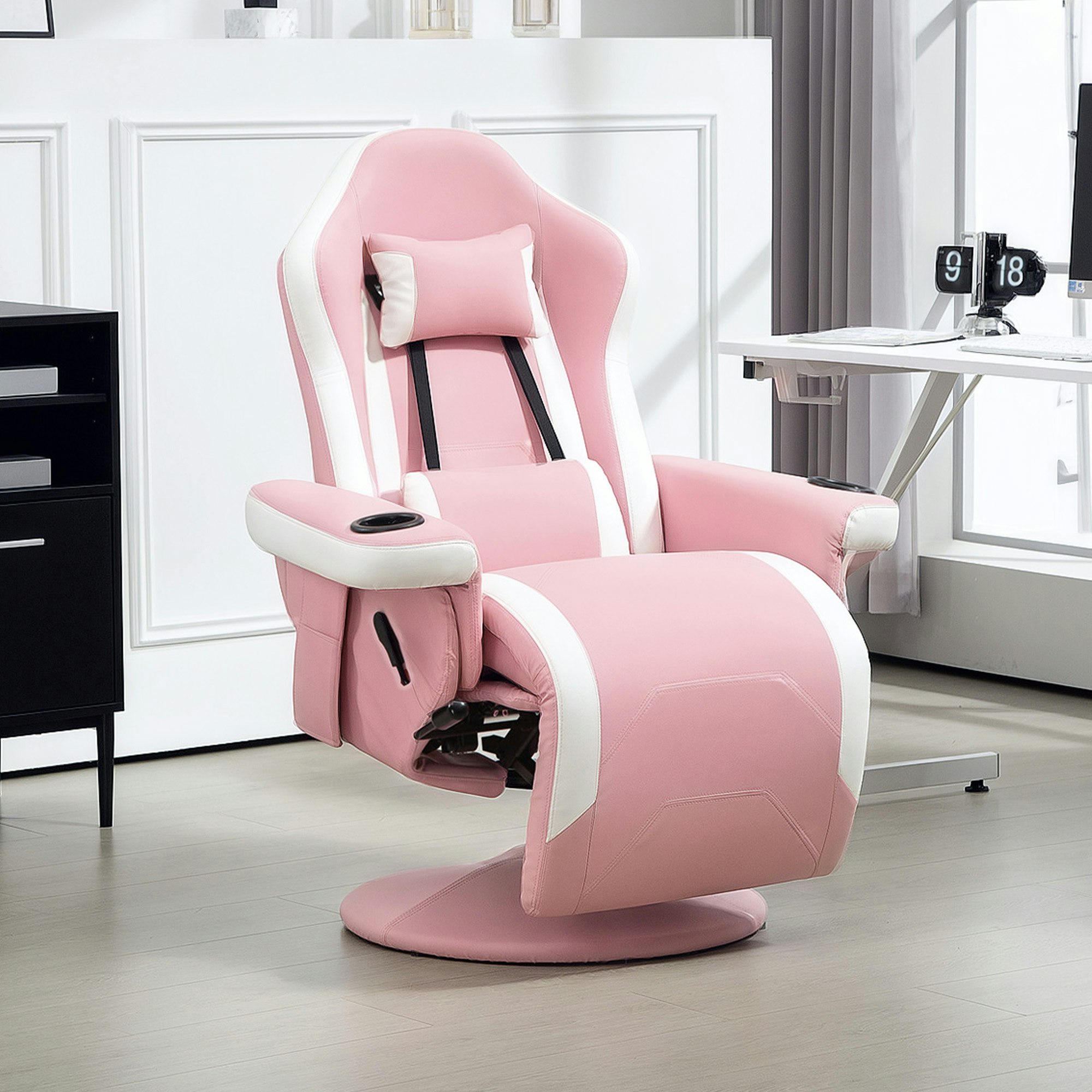 Rackhams Pink Manual Recliner Armchair Pu Sofa Chair W/ Footrest - Steel, Sponge, Pu