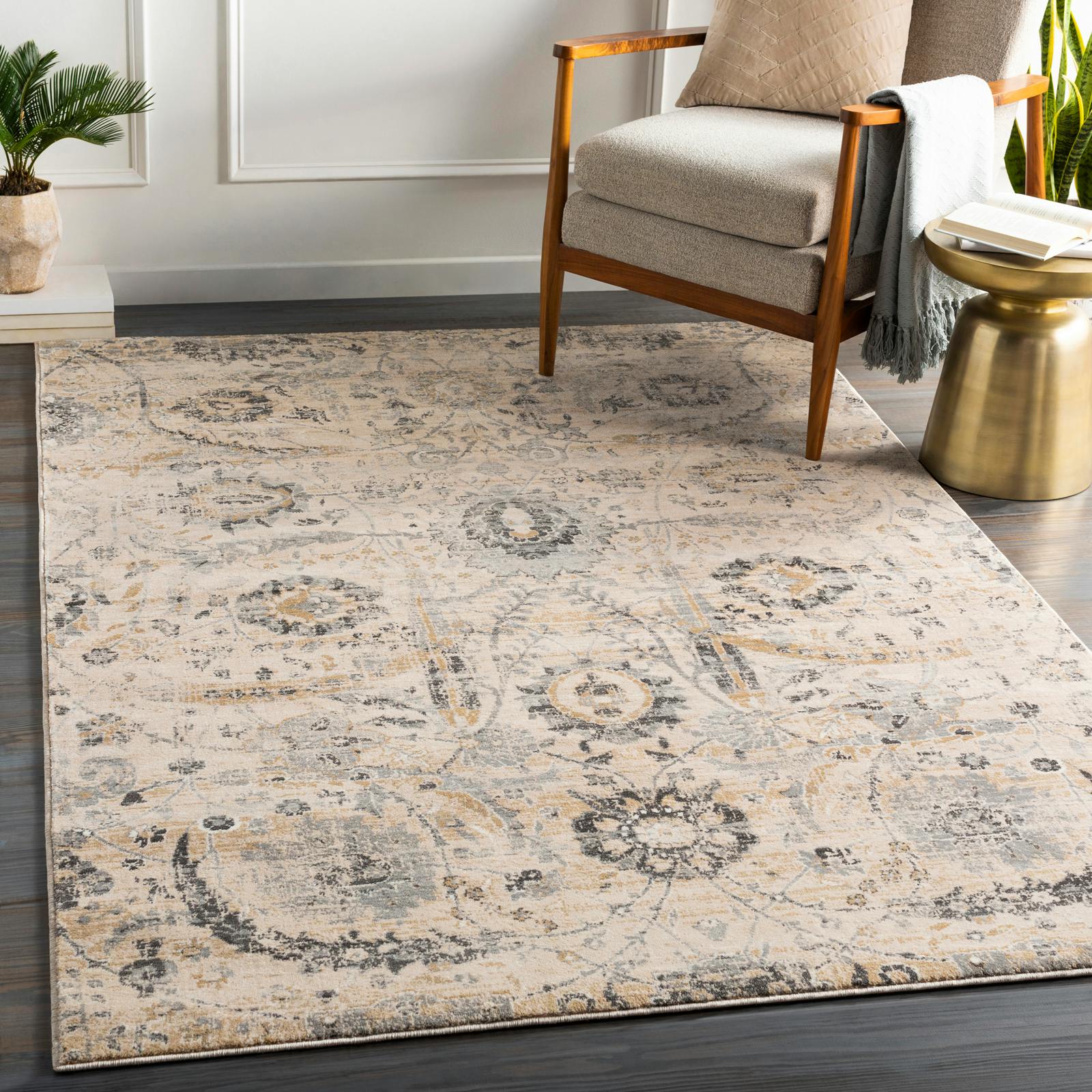 Livabliss Indigo/Beige/Grey -Vintage Black Traditional Floral Boho Rug - 160 X 220 Cm