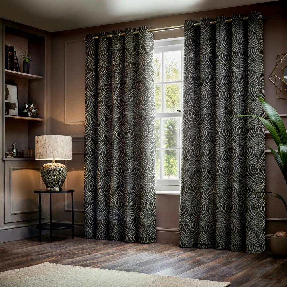 Rackhams Black Gatsby Jacquard Eyelet Curtains - 168Cm X 137Cm - 100% Mixed
