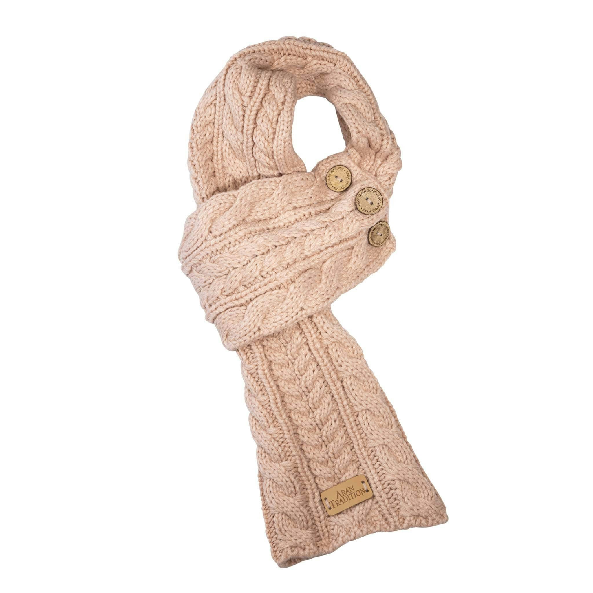 Aran Traditions Aran Cable Button Wrap Scarf - Blush