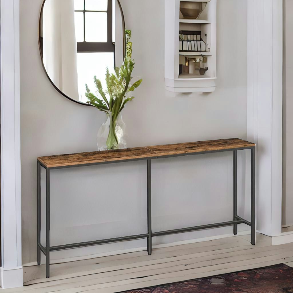 Rackhams Brown Industrial 180Cm Wide Slim Hallway Console Table Rustic