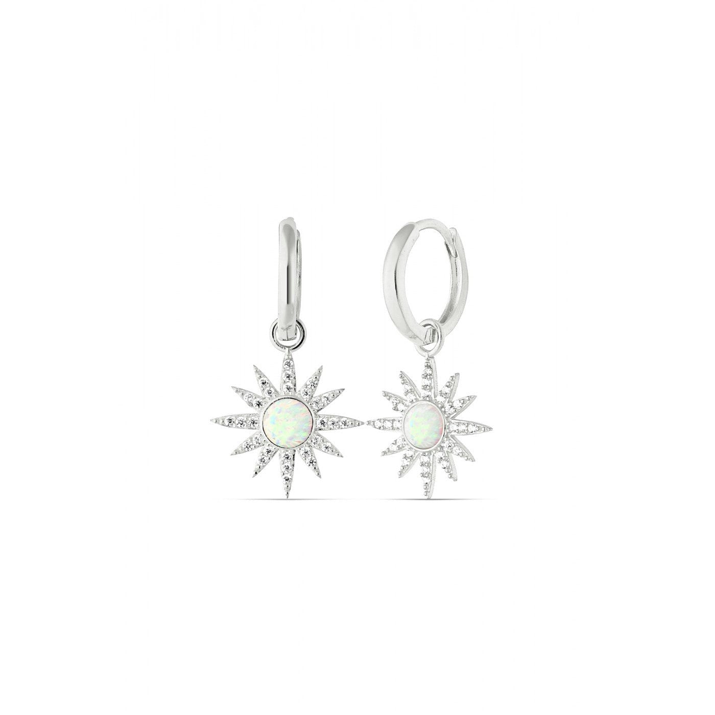 Spero London White/Silver Opal Sun Drop Hoop Earrings Sterling