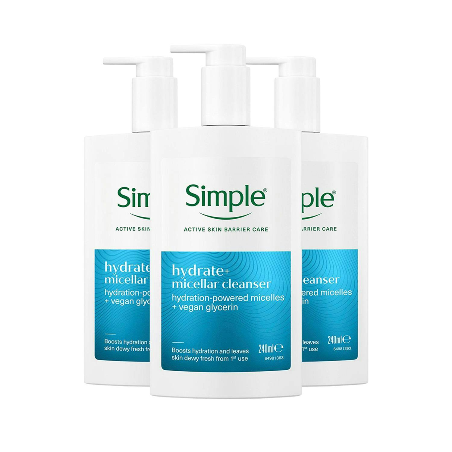 Simple Hydrate+ Micellar Cleanser Gentle Refreshing Face Wash 240Ml, 3 Pack - White - Image 4