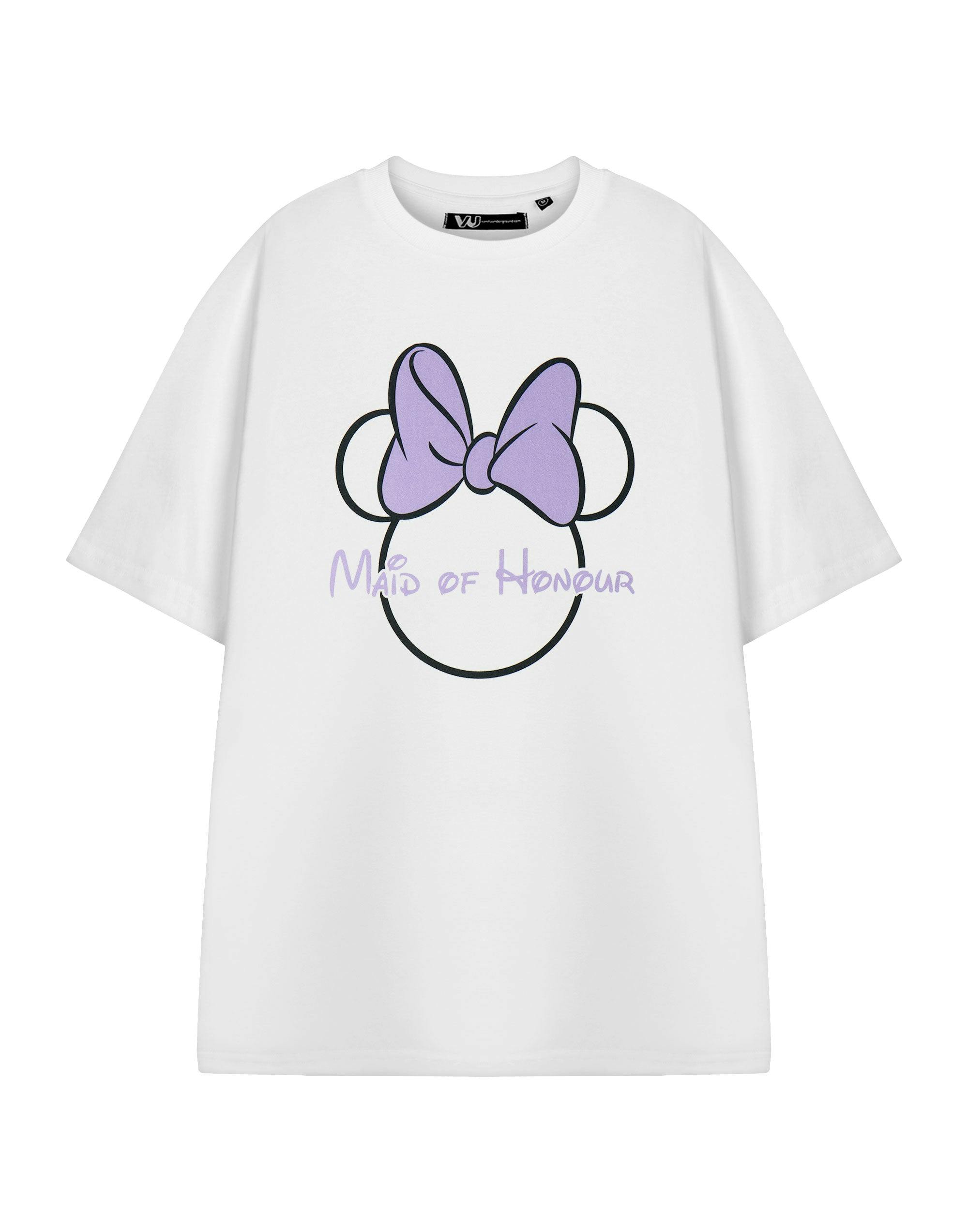 Vanilla Underground Women's White Disney Minnie Mouse Maid Of Honour Hen Party Short Sleeved T-Shirt - Medium