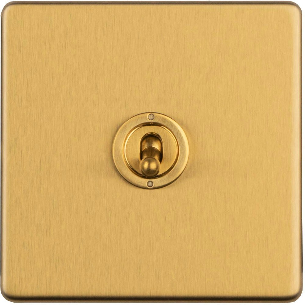 Rackhams Light Gang Single Retro Toggle Switch Screwless Satin Brass 10A 2 Way Lever Size 1