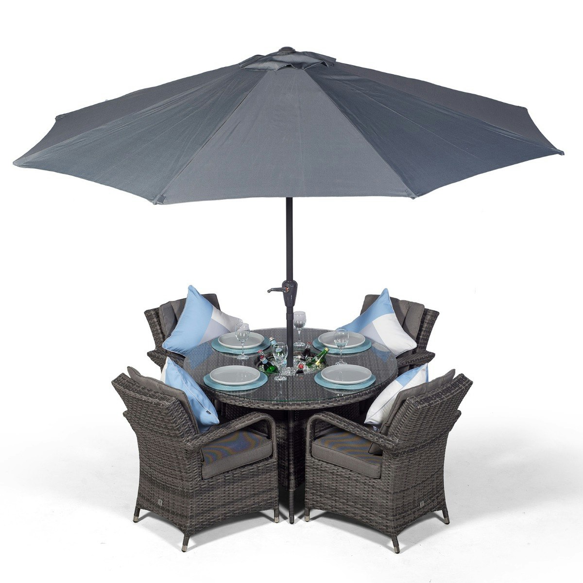 Rackhams Grey Arizona Round 4 Seater Patio Dining Set With Ice Bucket Drinks Cooler - 1