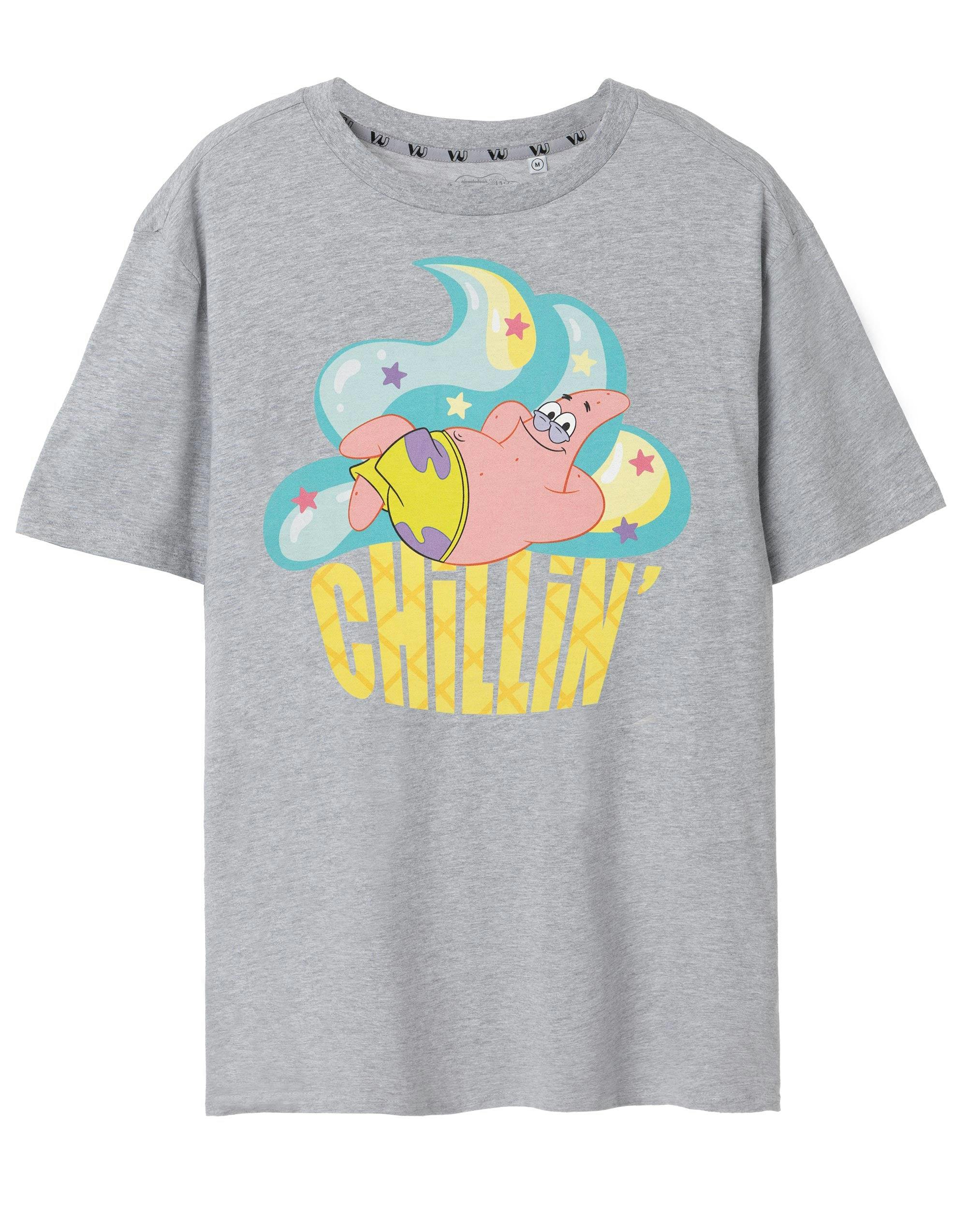 Vanilla Underground Women's Grey Spongebob Squarepants Patrick Chillin Short Sleeved T-Shirt - XX-Large