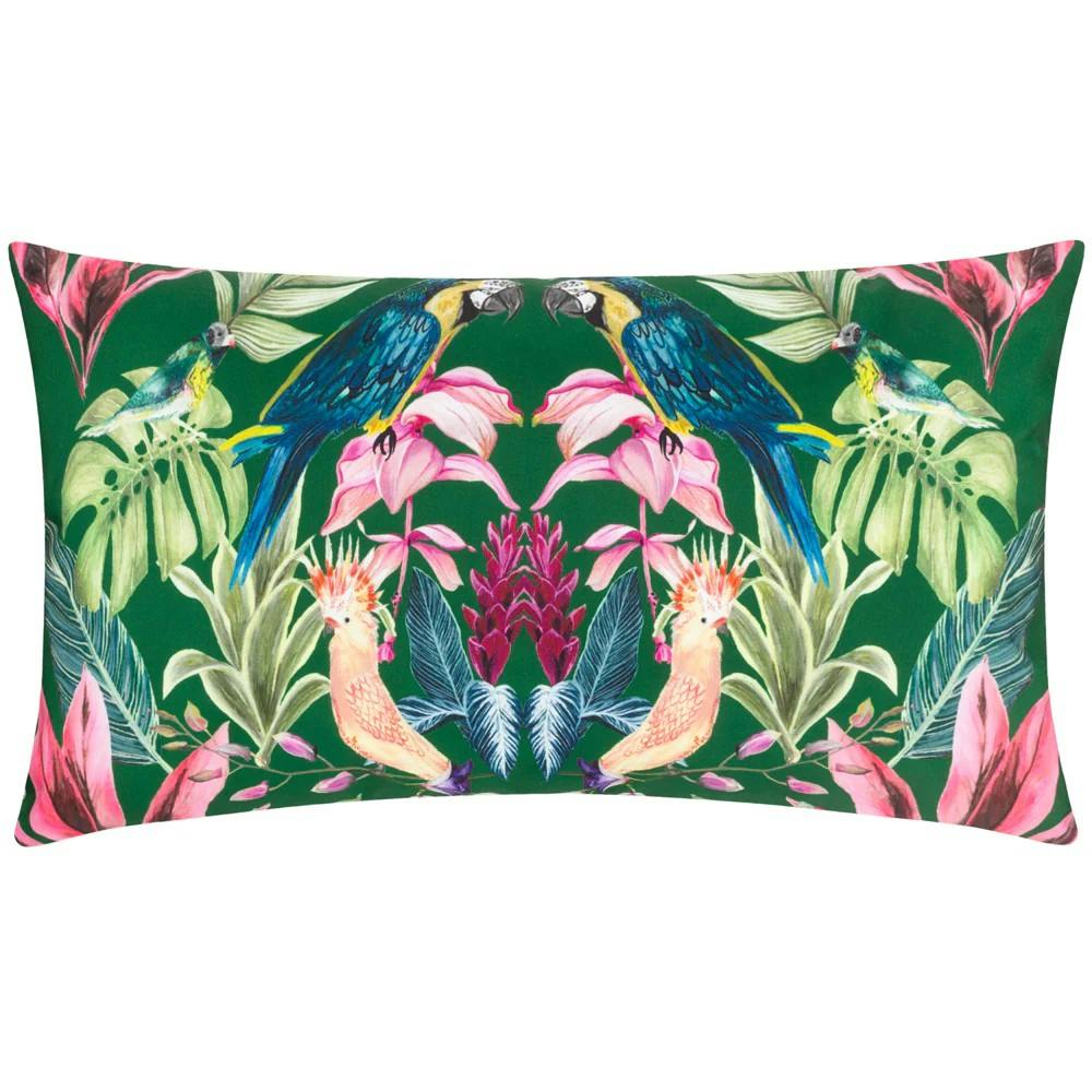 Rackhams Dark/Green Kali Birds Outdoor Cushion Cover - 30Cm X 50Cm - 100% Polyester