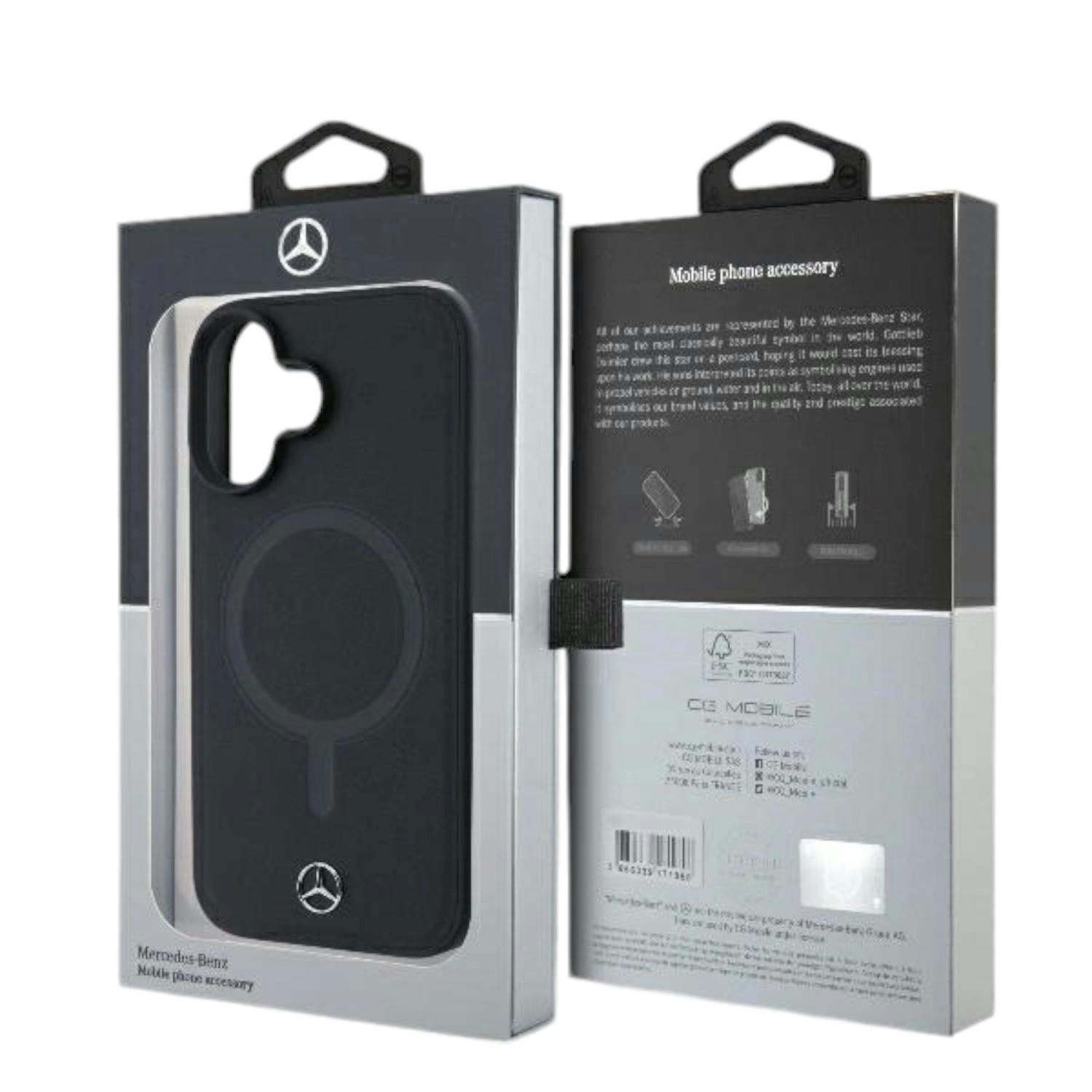 Mercedes Black Plain Smooth Leather Case With Magsafe For Iphone 16 6.1" - Mehmp16s23rcmk