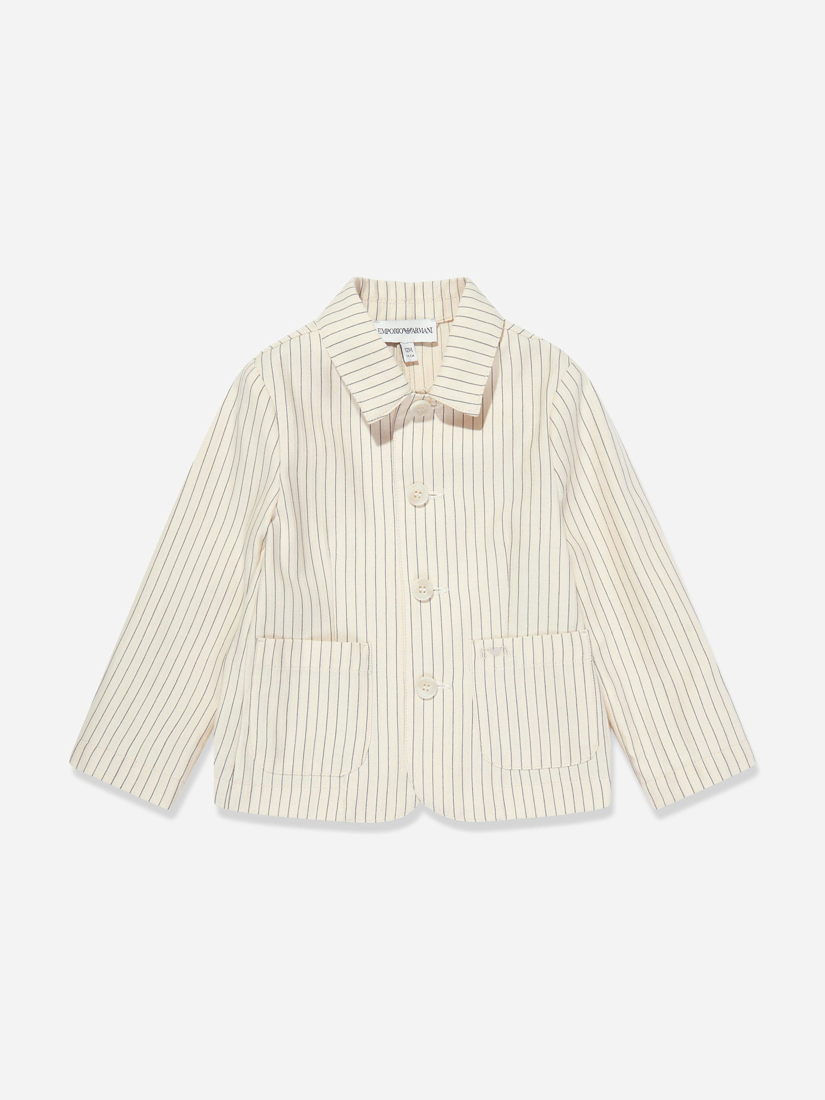 Emporio Armani Men's Ivory Baby Boys Striped Linen Jacket In - 36 Mths